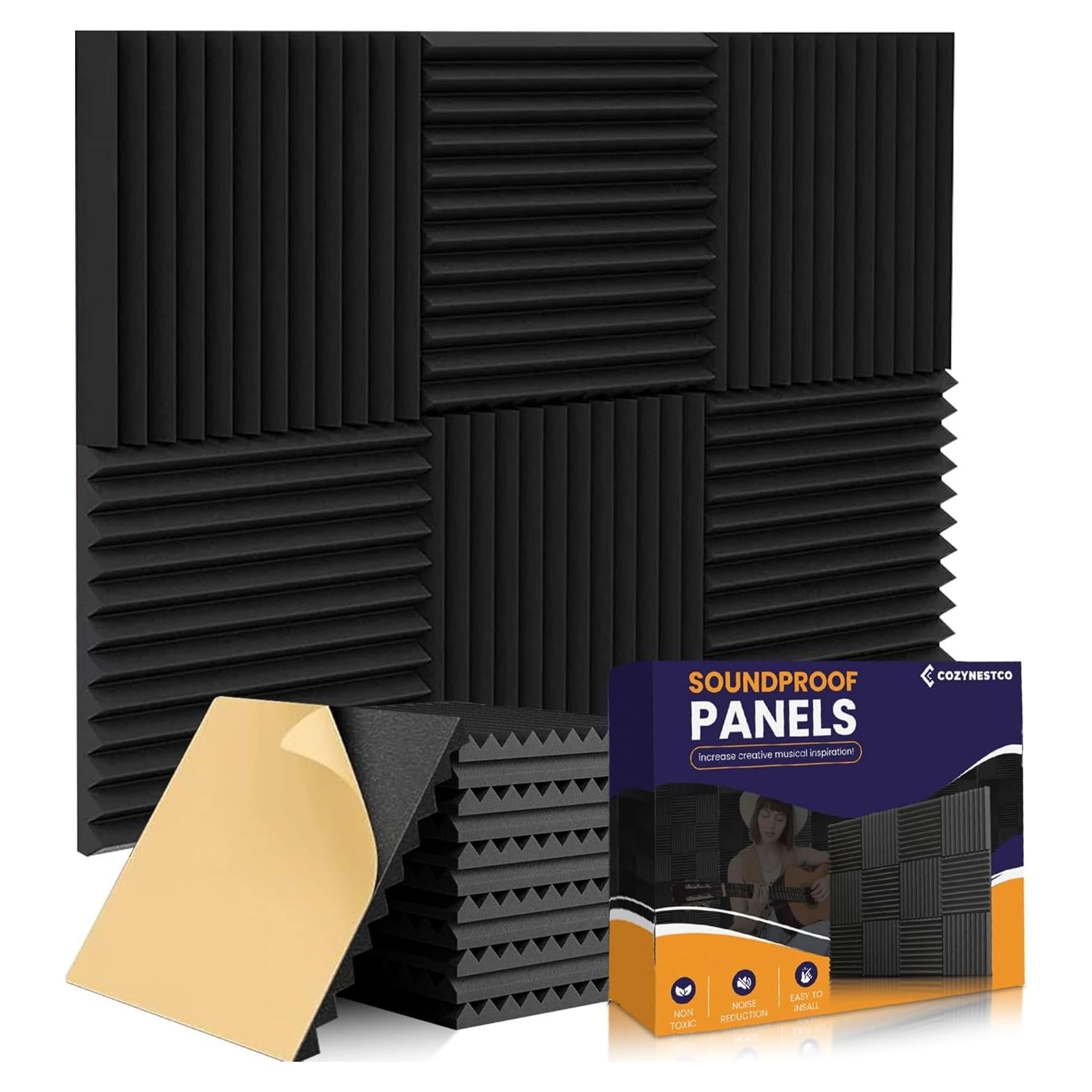 Paquete de 12 paneles acústicos negros 30.48x30.48 cm