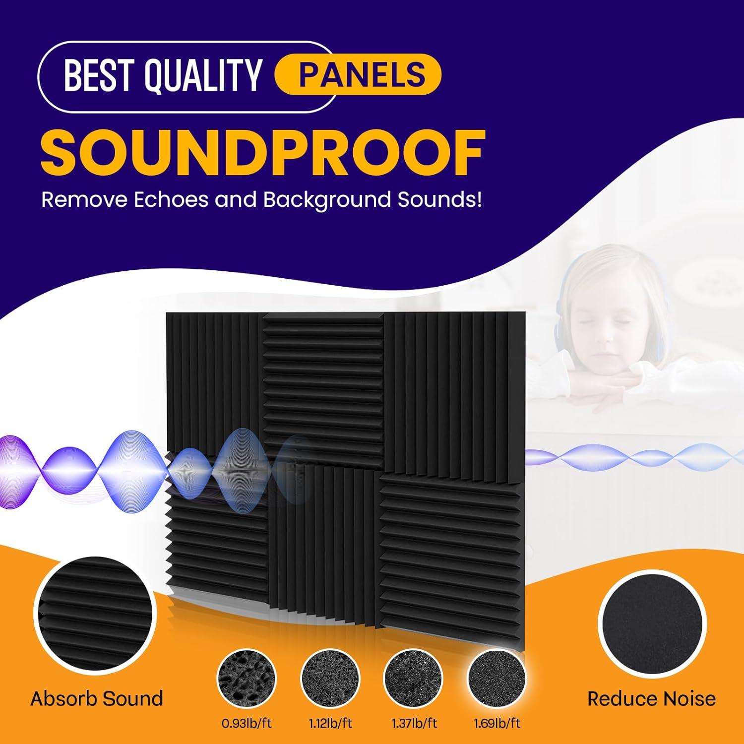 Paquete de 12 paneles acústicos negros 30.48x30.48 cm