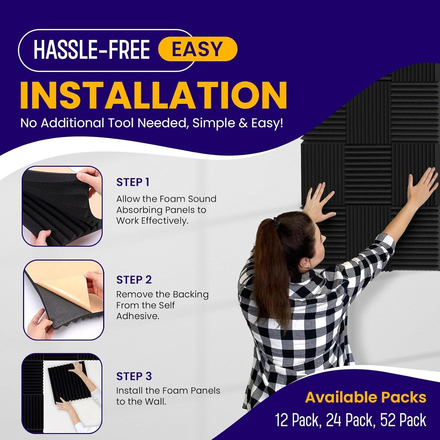 Paquete de 12 paneles acústicos negros 30.48x30.48 cm