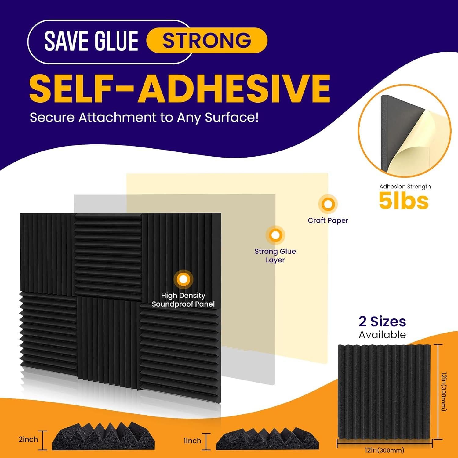 Paquete de 12 paneles acústicos negros 30.48x30.48 cm