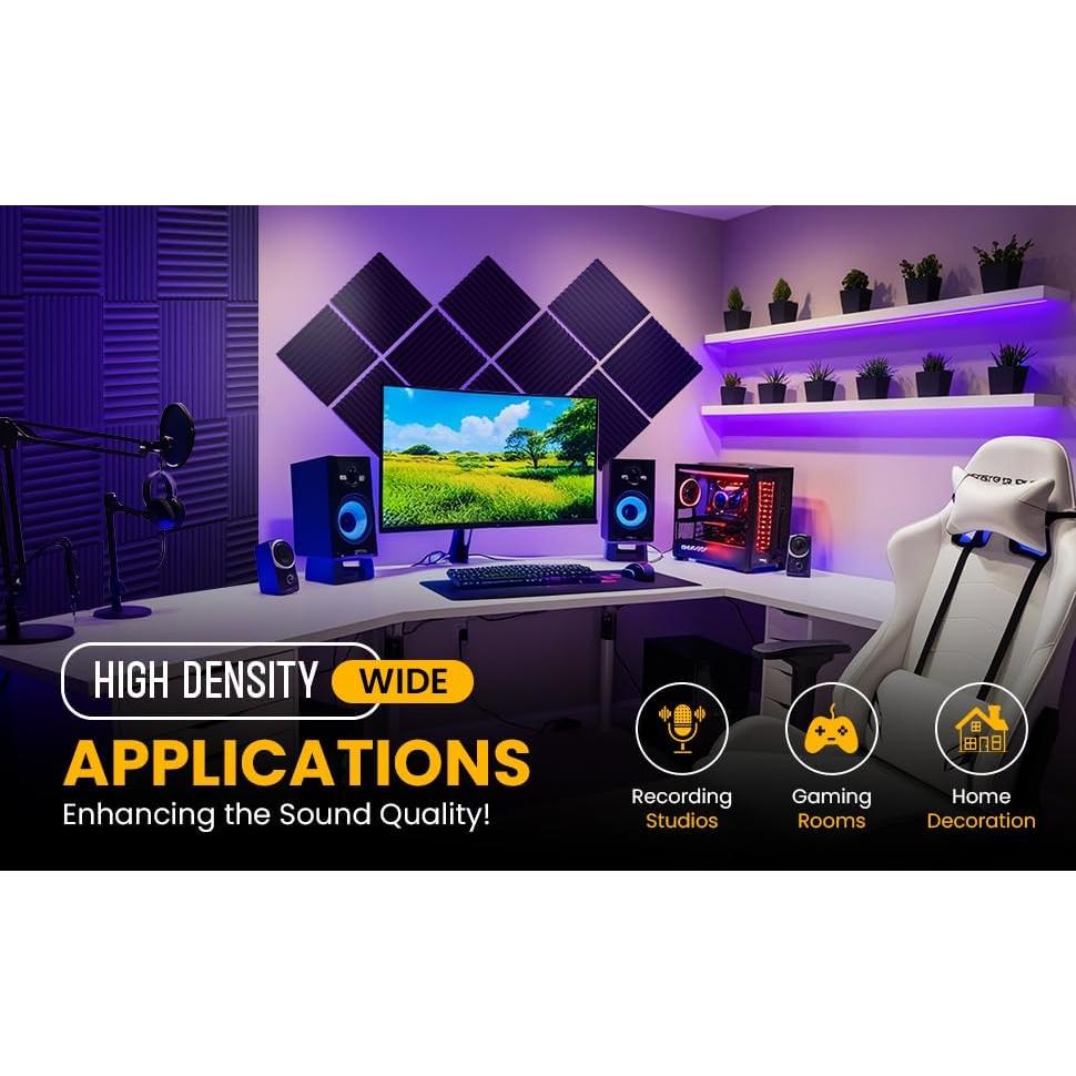 Paquete de 12 paneles acústicos negros 30.48x30.48 cm