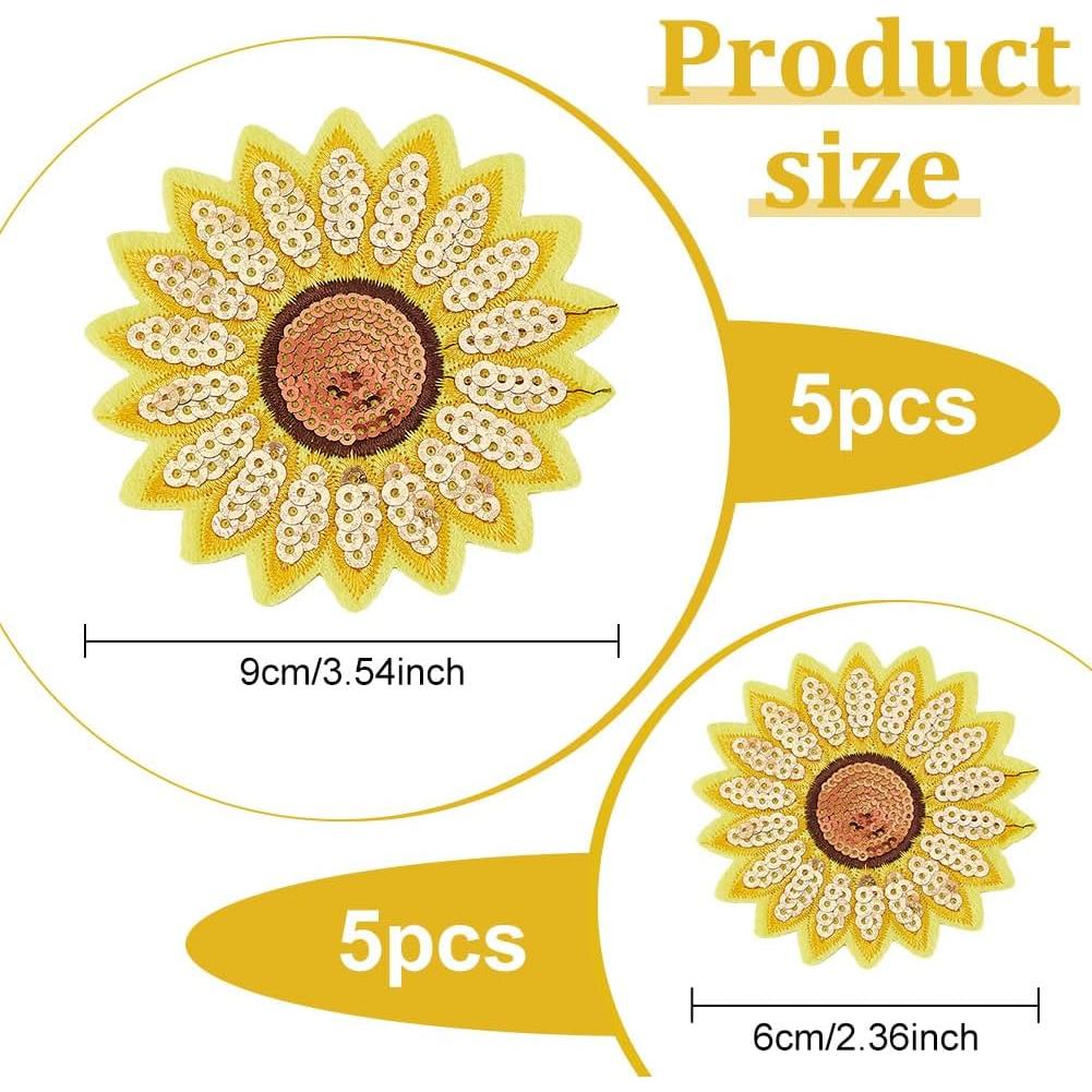 10 Pcs Parche de Lentejuelas Girasol BEUNITONE 5-6 cm