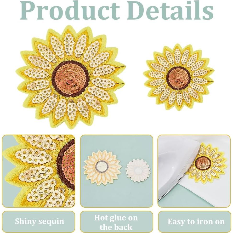 10 Pcs Parche de Lentejuelas Girasol BEUNITONE 5-6 cm