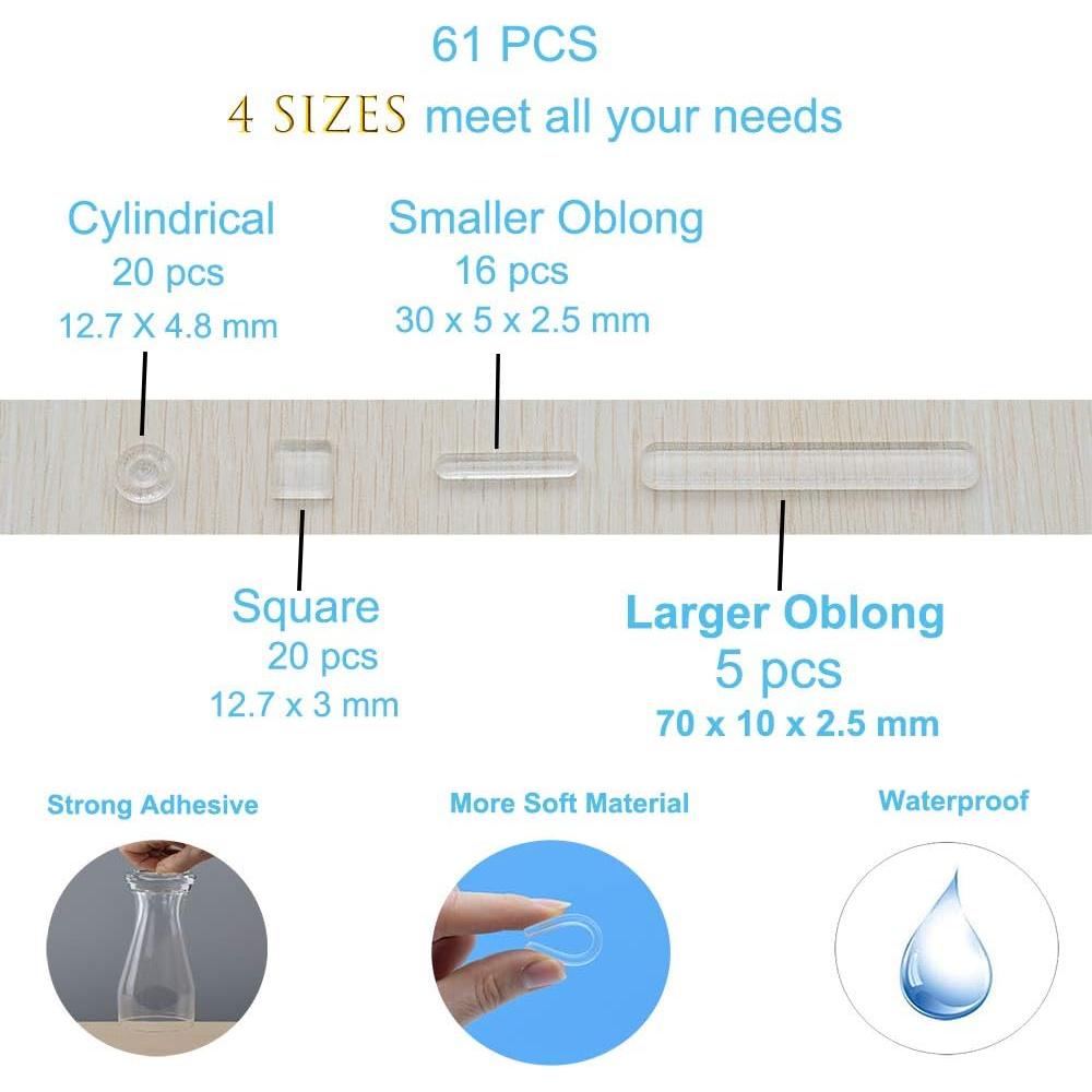 Bumpers para Puertas de Gabinete Xfenvs 61 Piezas Transparente