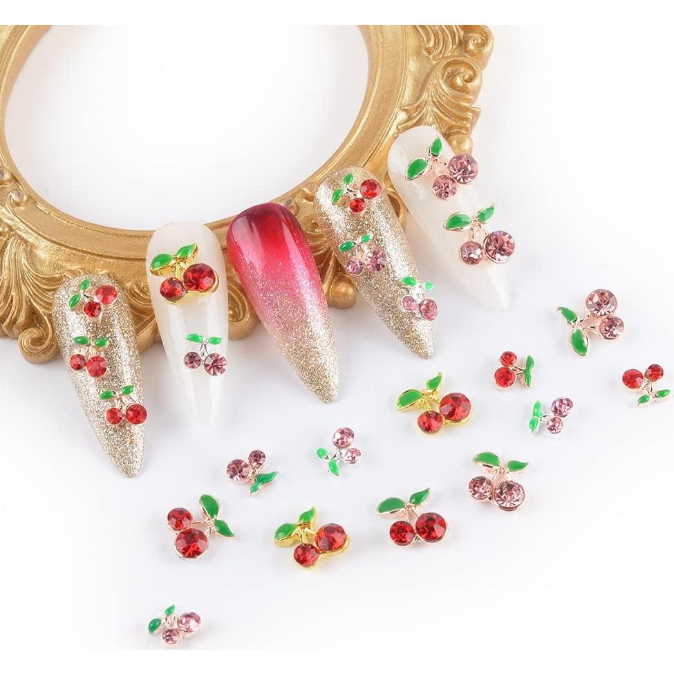 60 Piezas Encantos de Uñas Cereza 3D Katfan 9x9mm