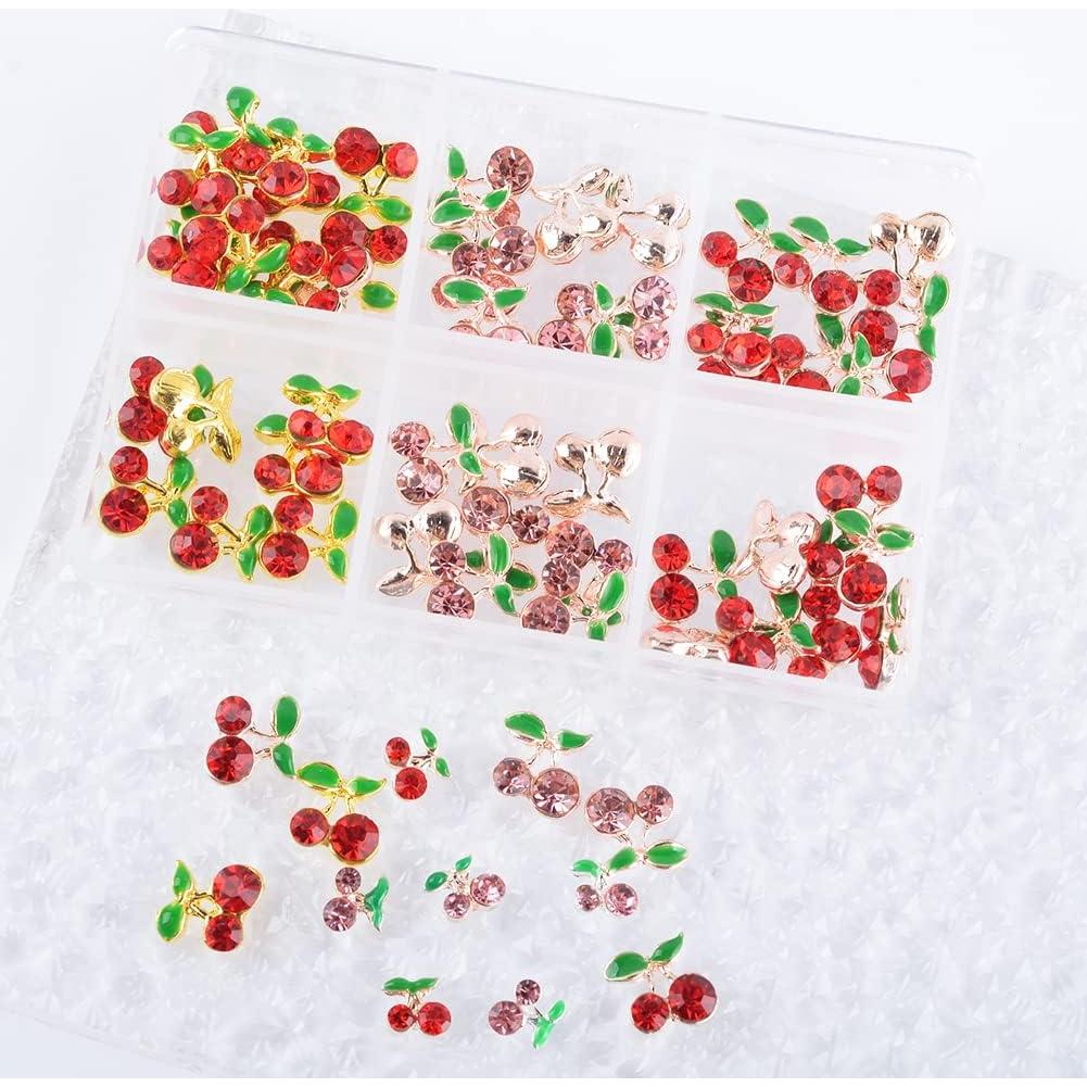 60 Piezas Encantos de Uñas Cereza 3D Katfan 9x9mm