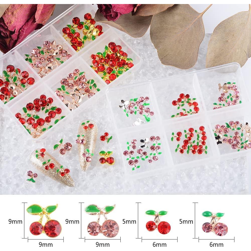 60 Piezas Encantos de Uñas Cereza 3D Katfan 9x9mm