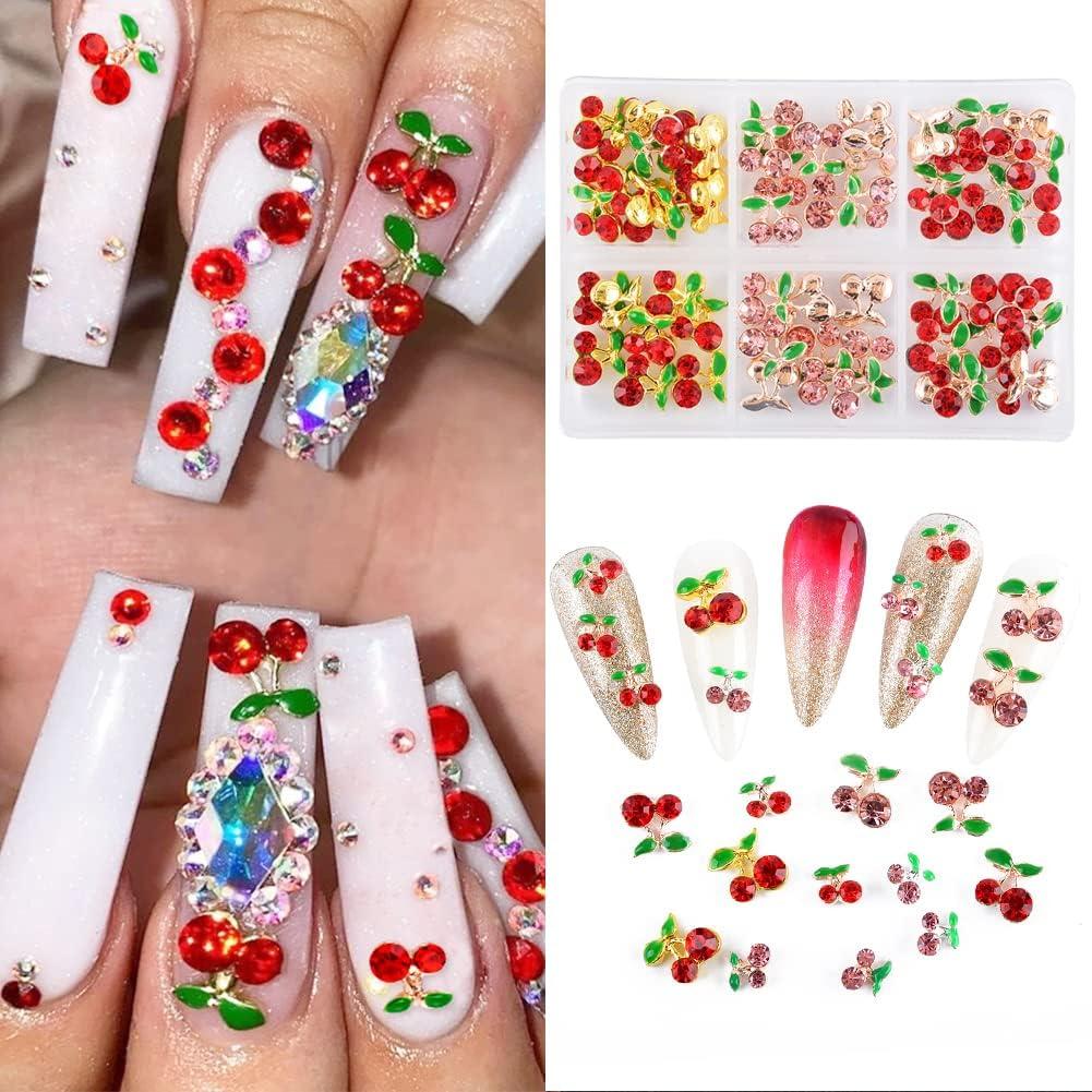60 Piezas Encantos de Uñas Cereza 3D Katfan 9x9mm