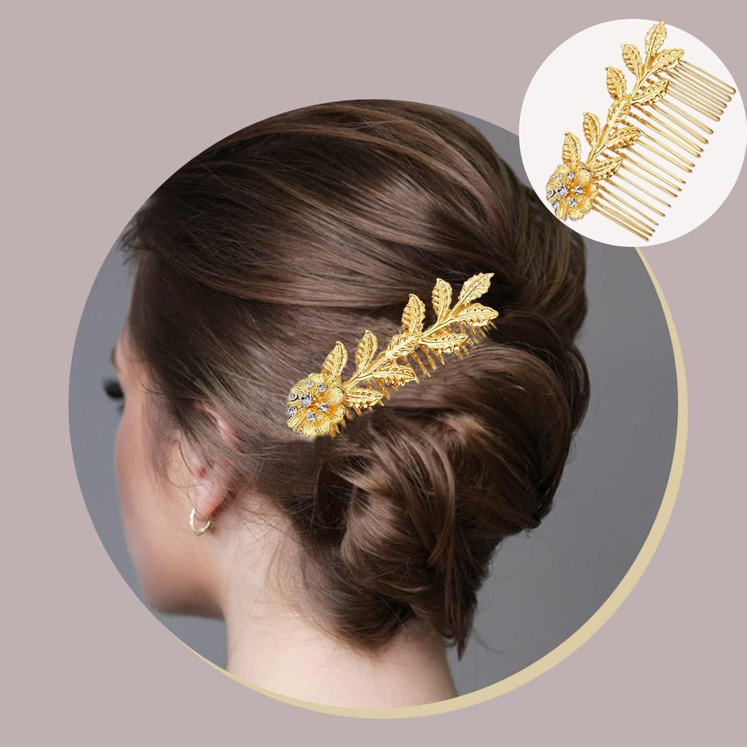 Juego de Peines de Hoja Dorada BOYIVI - 4 Piezas para Novias