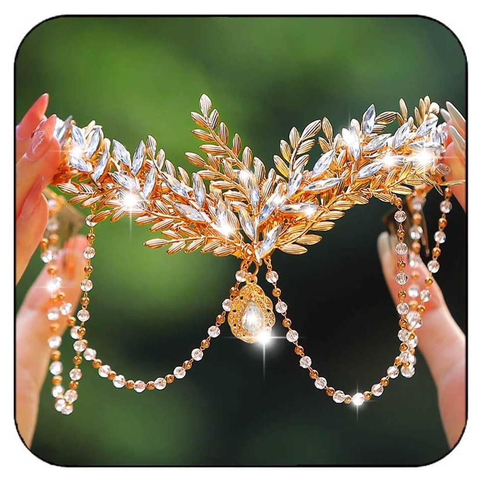 Tiara de hojas de oro Unicra UFG019g para novias