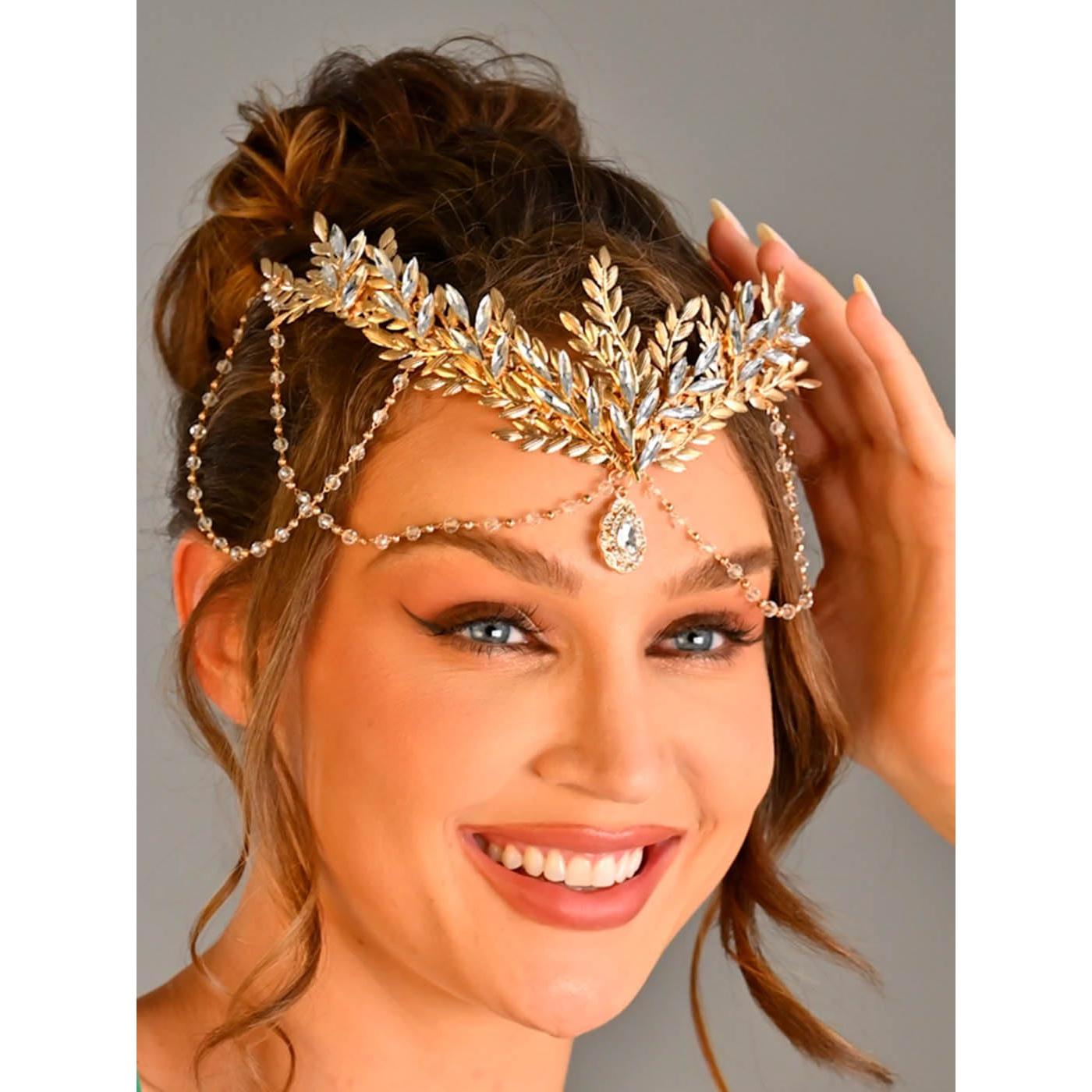 Tiara de hojas de oro Unicra UFG019g para novias