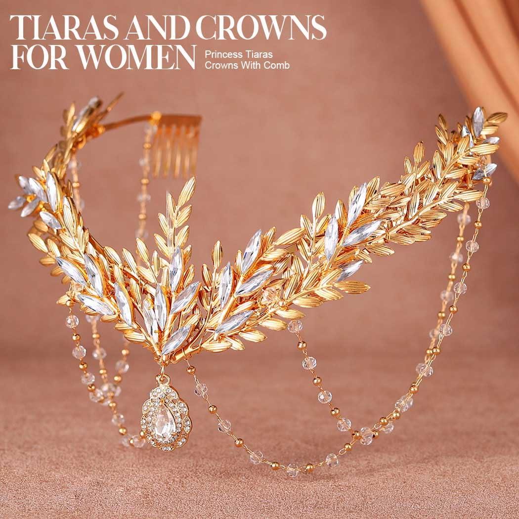 Tiara de hojas de oro Unicra UFG019g para novias
