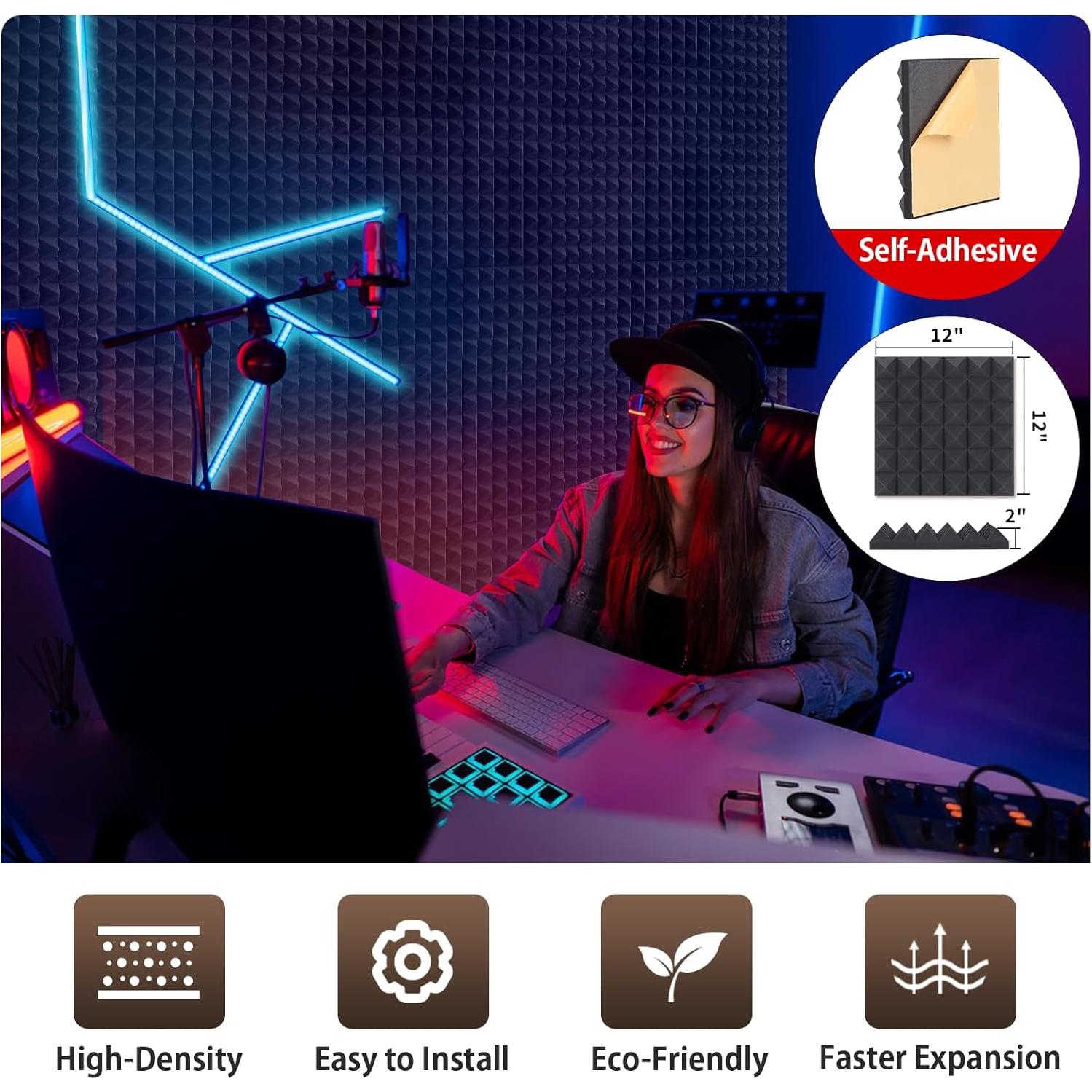 Paquete de 6 Paneles Acústicos AUSLET 30x30 cm Autoadhesivos