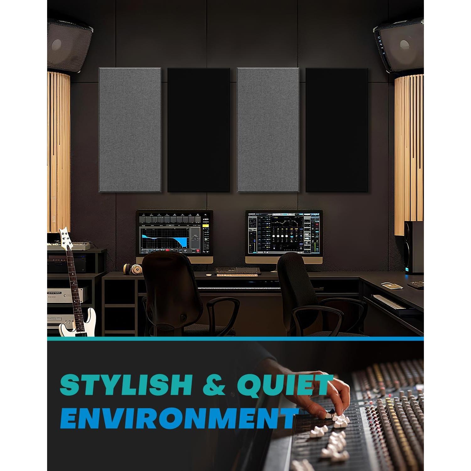 Paquete de 4 Paneles Acústicos de Fibra de Vidrio 60x30cm Negro