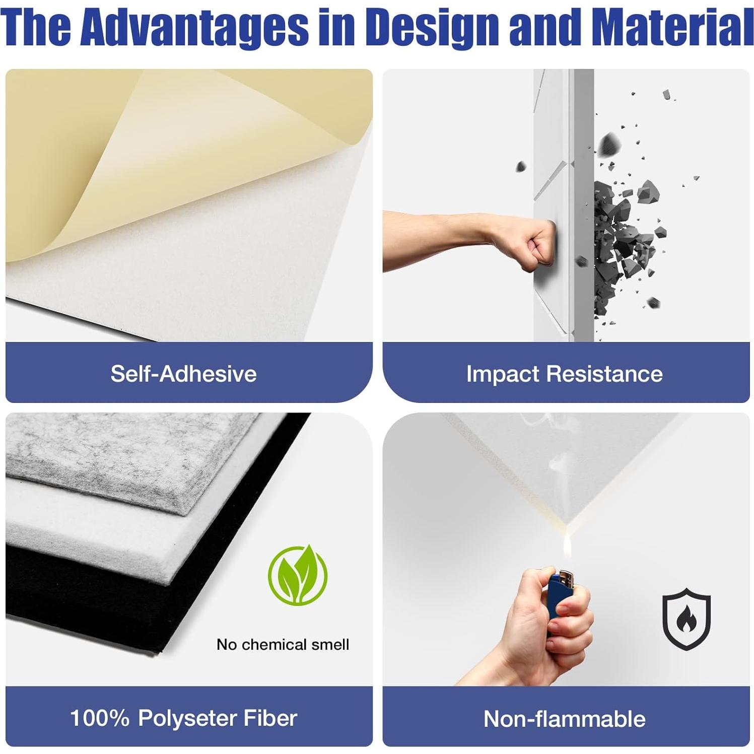 Paquete de 12 Paneles Acústicos Autoadhesivos 30.48cm Blanco