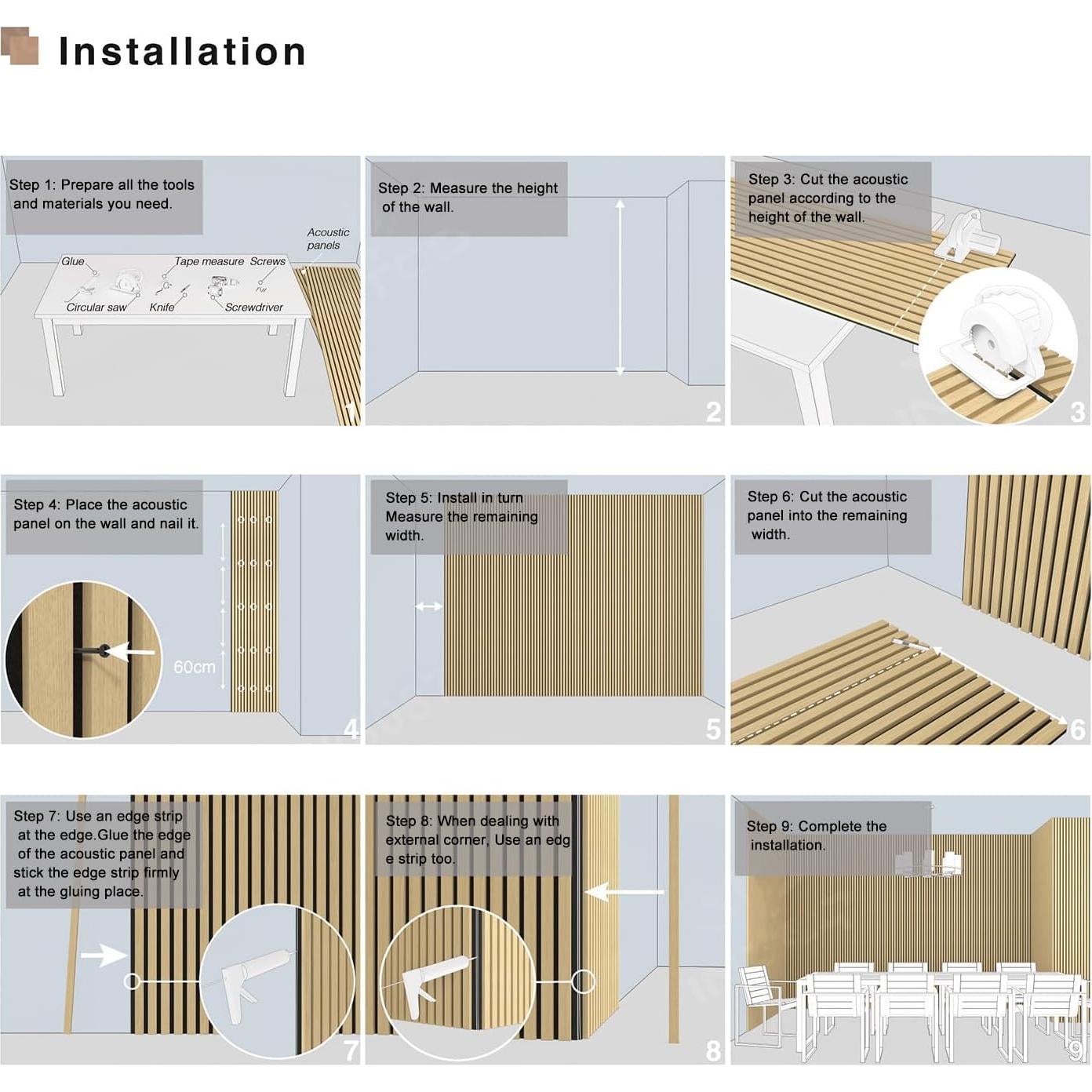 Paneles Acústicos 3D HPINUB Madera de Nogal 60x120cm 2 Pcs