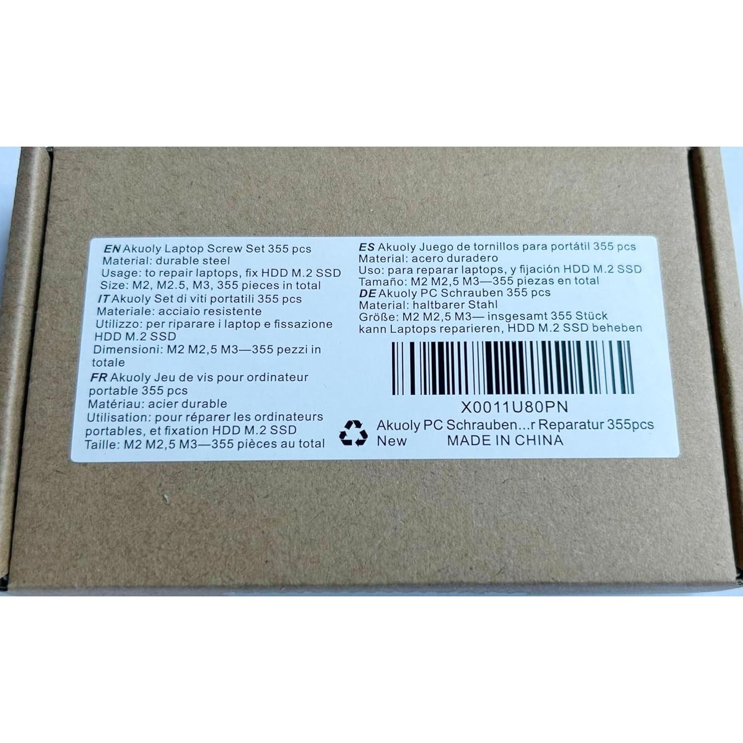 Juego de Tornillos Akuoly 355 Piezas M2 M2.5 M3 para Laptop