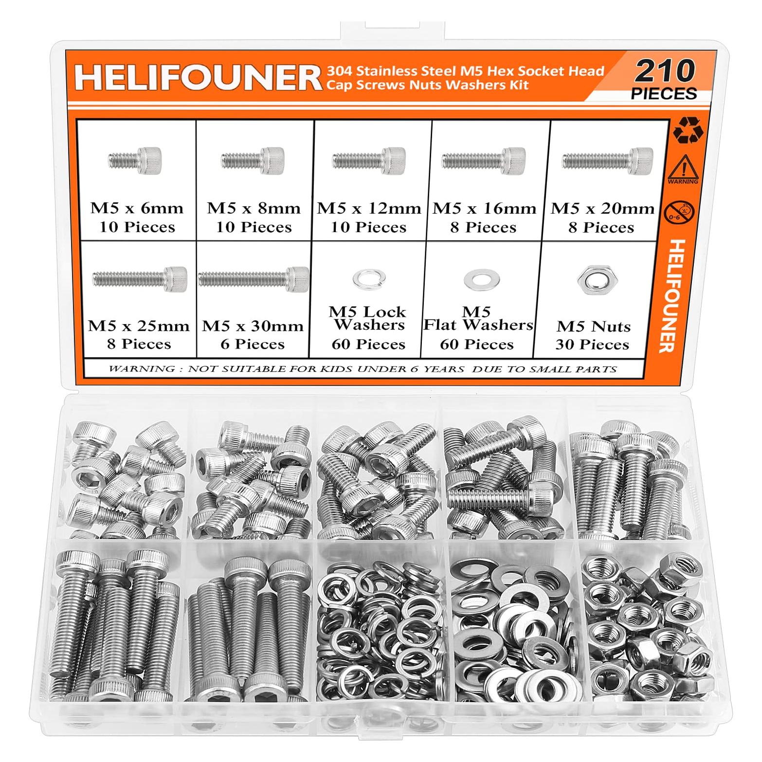 Kit 210 Piezas Tornillos M5 Acero Inoxidable 304 Hexagonal