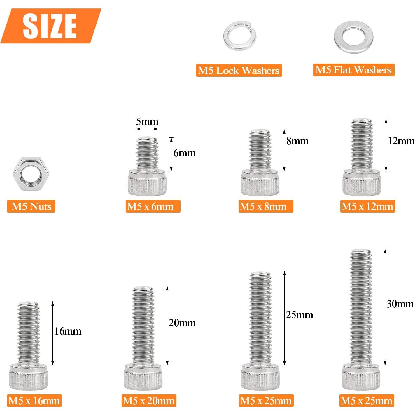 Kit 210 Piezas Tornillos M5 Acero Inoxidable 304 Hexagonal