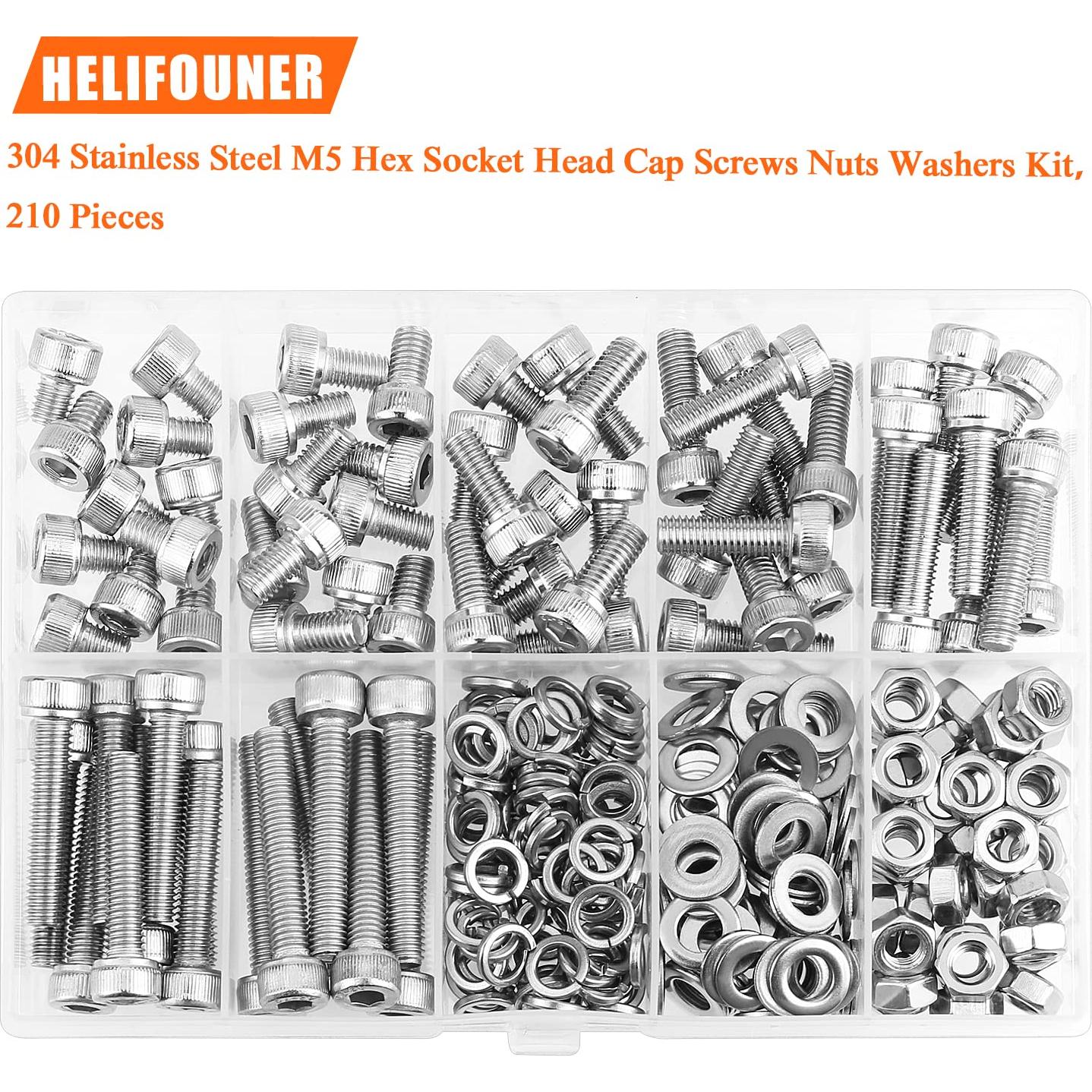 Kit 210 Piezas Tornillos M5 Acero Inoxidable 304 Hexagonal