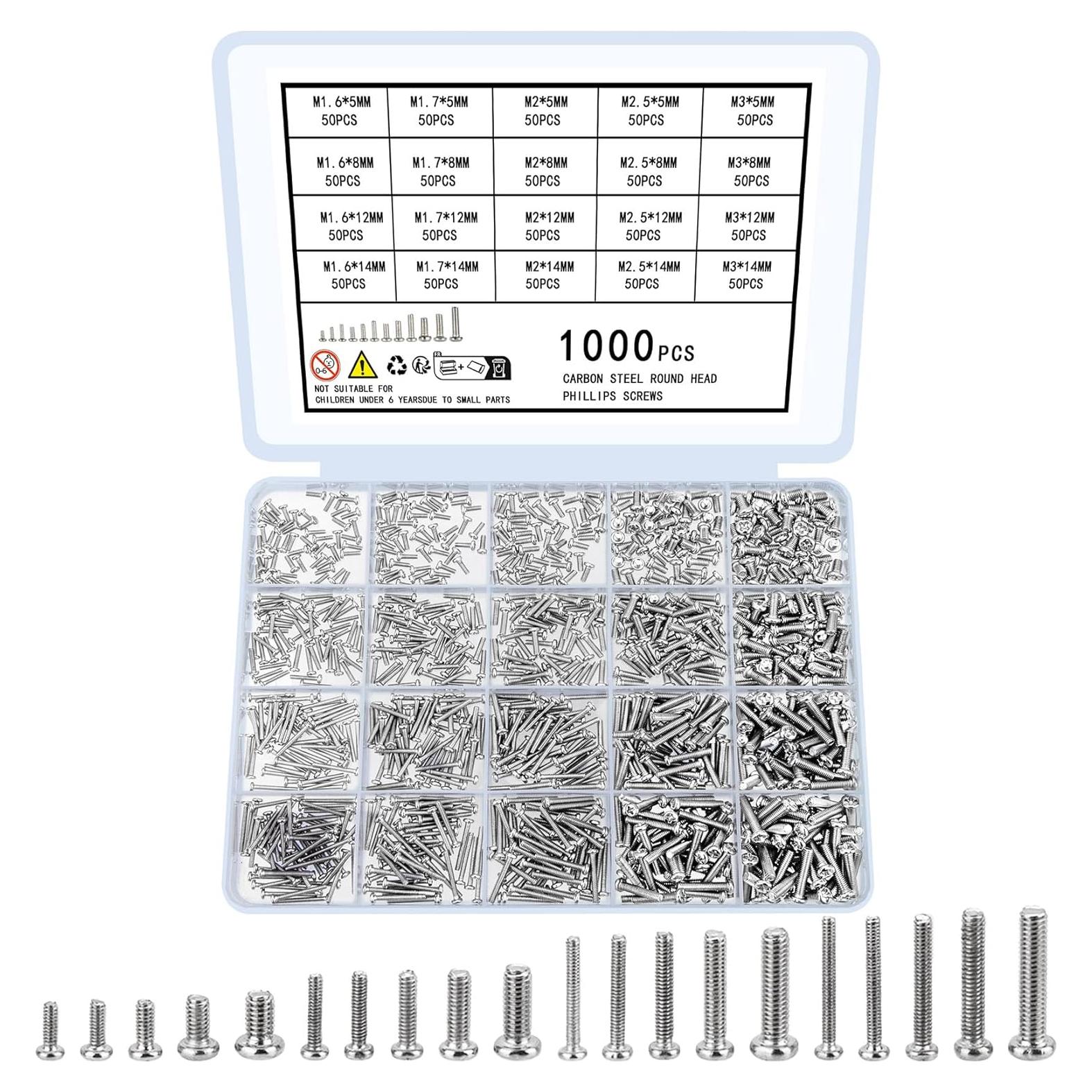 Kit de 1000 Tornillos Pequeños M1.6 M1.7 M2 M2.5 M3 WSLLM