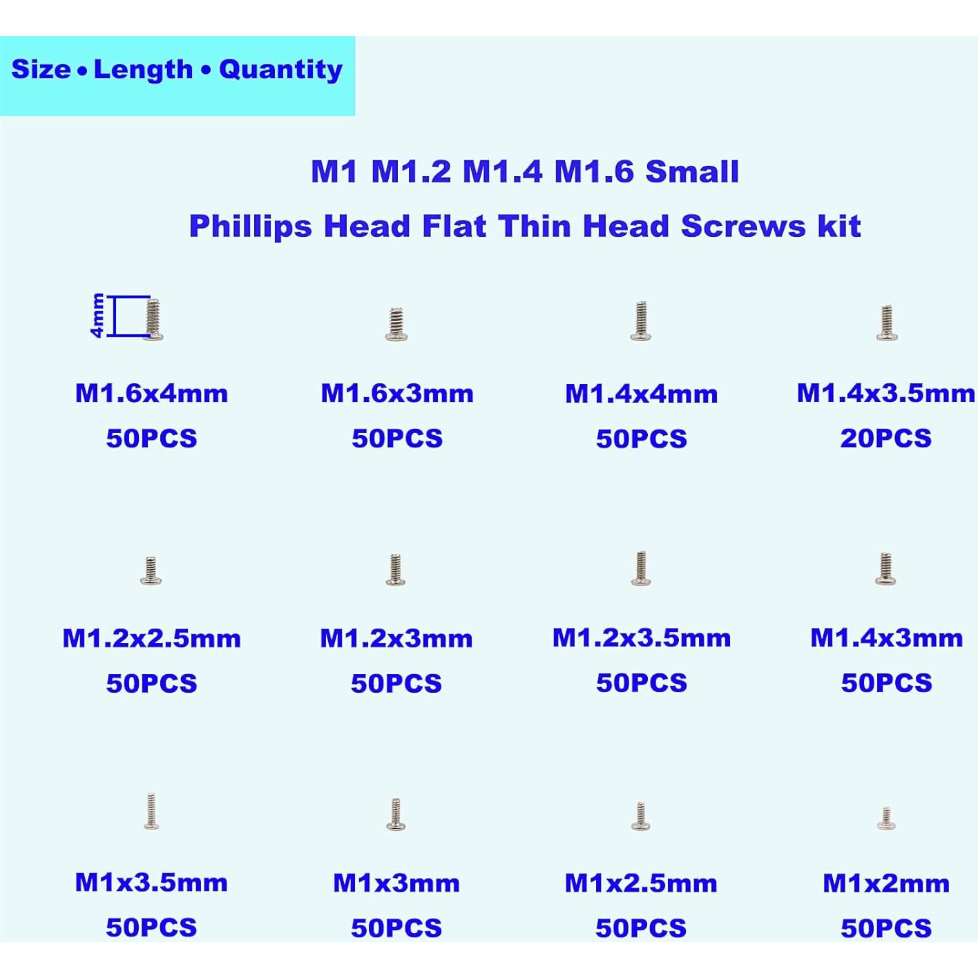 Kit de Tornillos Pequeños HVAZI M1 M1.2 M1.4 M1.6 600 Piezas