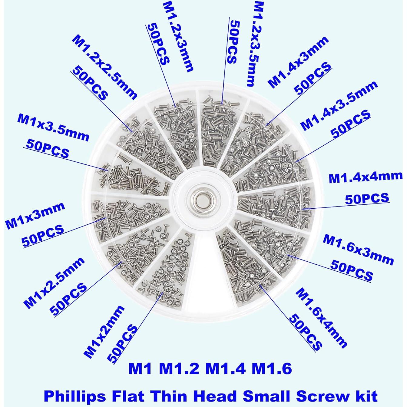 Kit de Tornillos Pequeños HVAZI M1 M1.2 M1.4 M1.6 600 Piezas