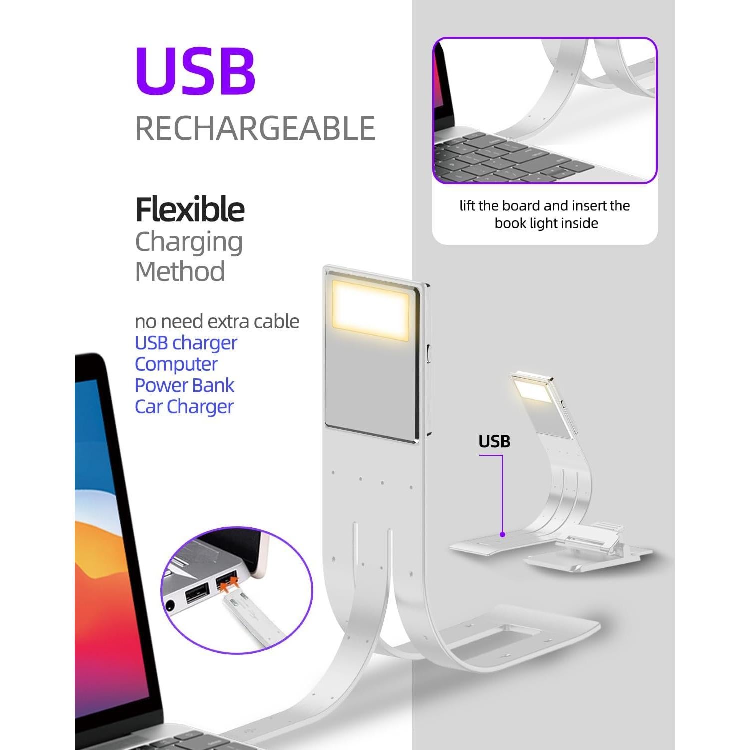 Marcador de libro con luz LED QDPKPI, 3 temperaturas, recargable