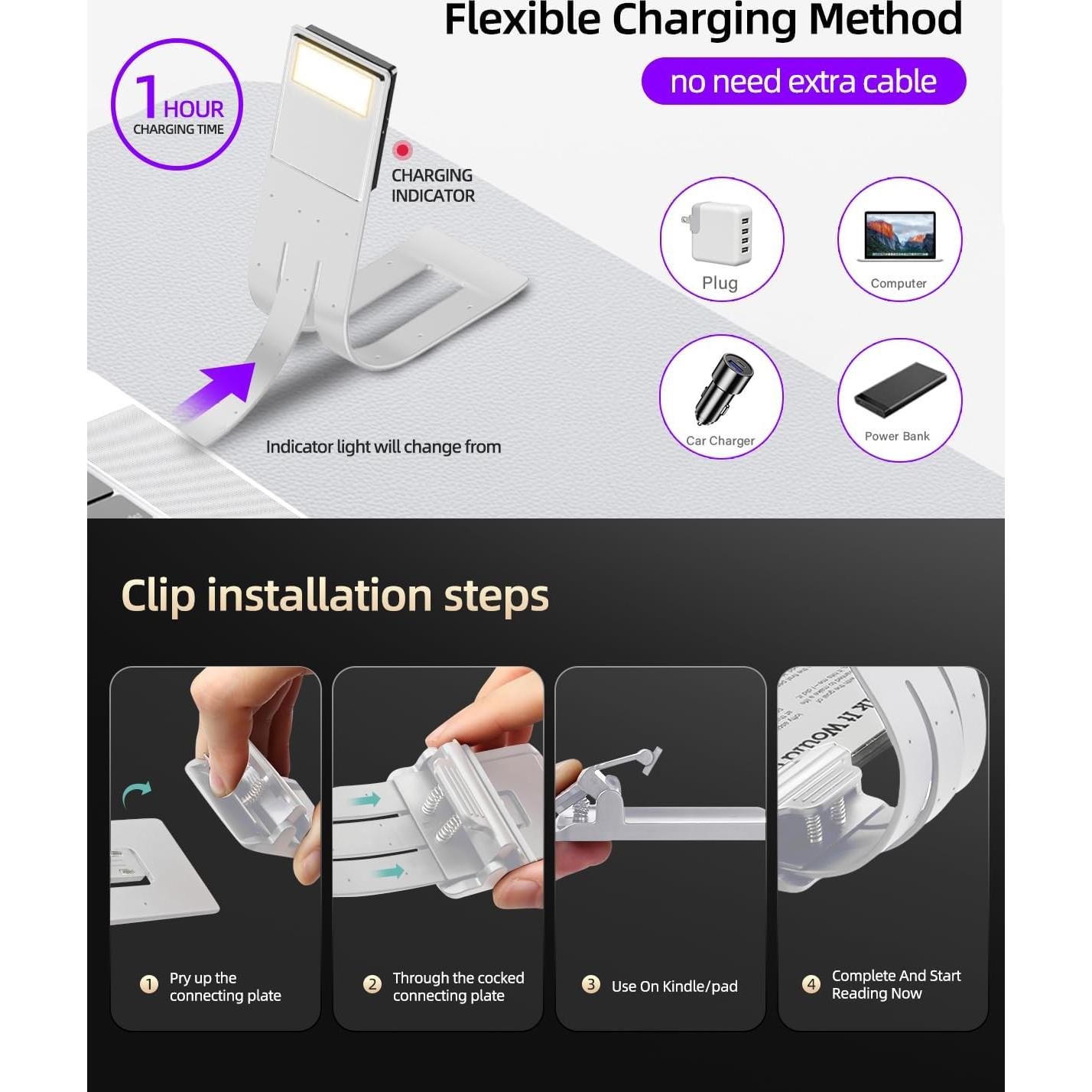 Marcador de libro con luz LED QDPKPI, 3 temperaturas, recargable