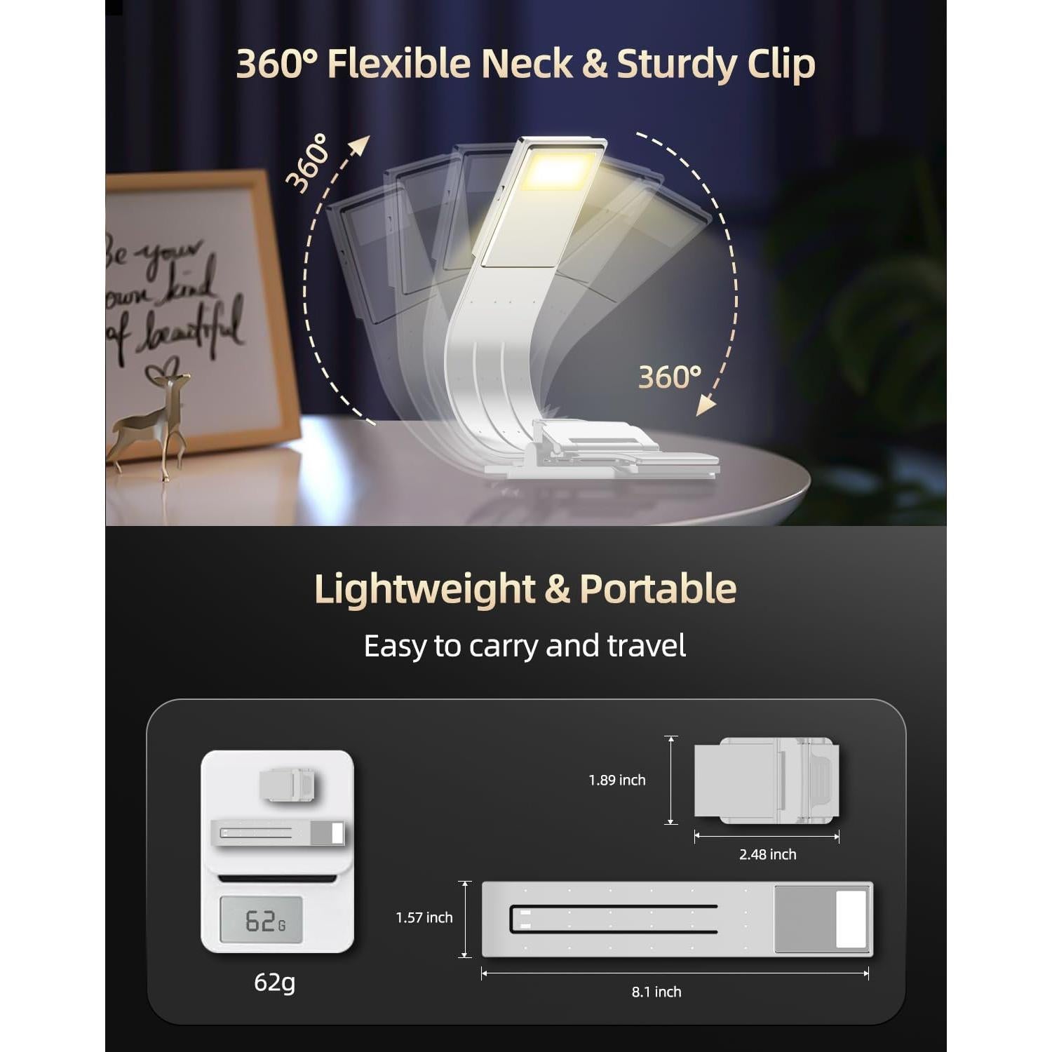 Marcador de libro con luz LED QDPKPI, 3 temperaturas, recargable