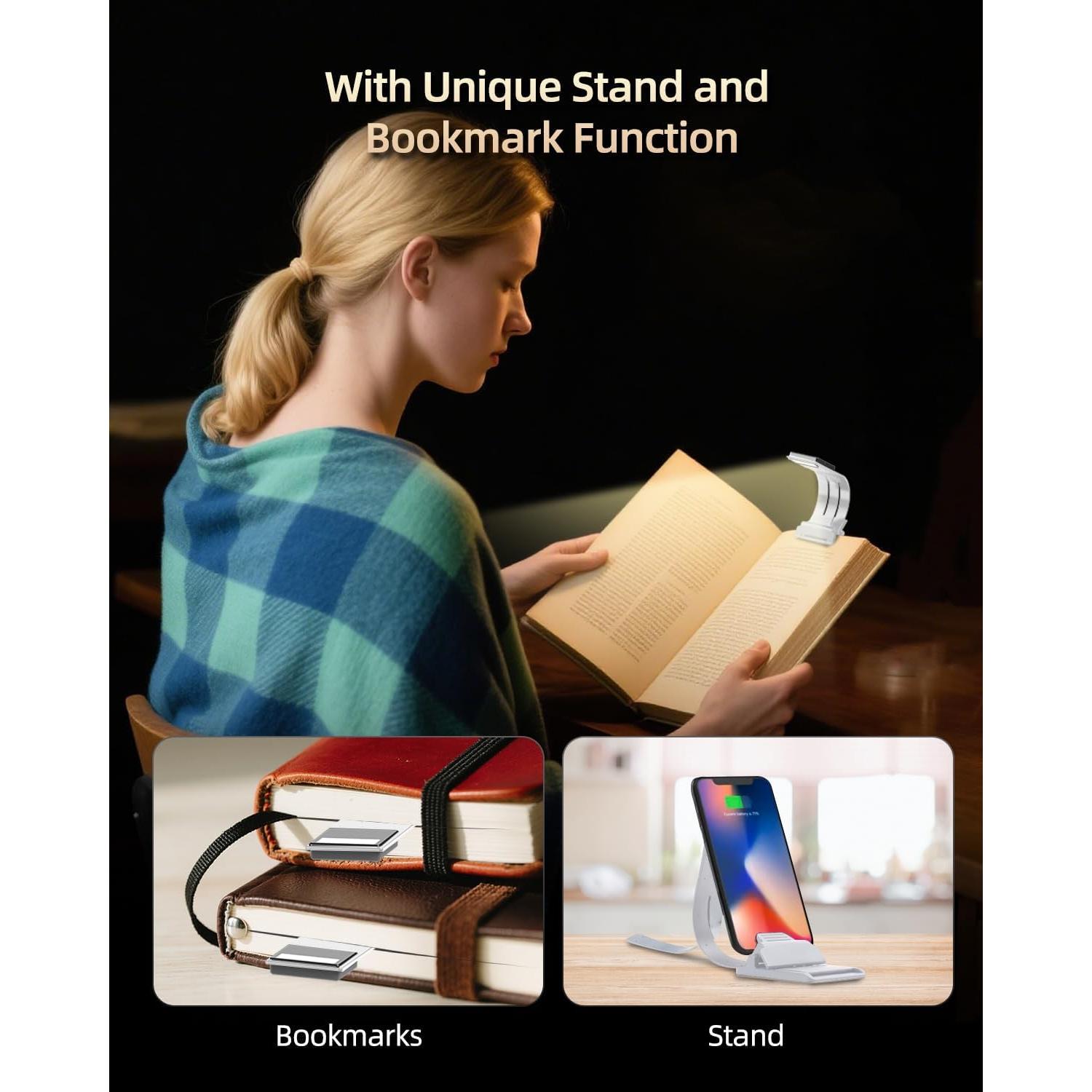 Marcador de libro con luz LED QDPKPI, 3 temperaturas, recargable