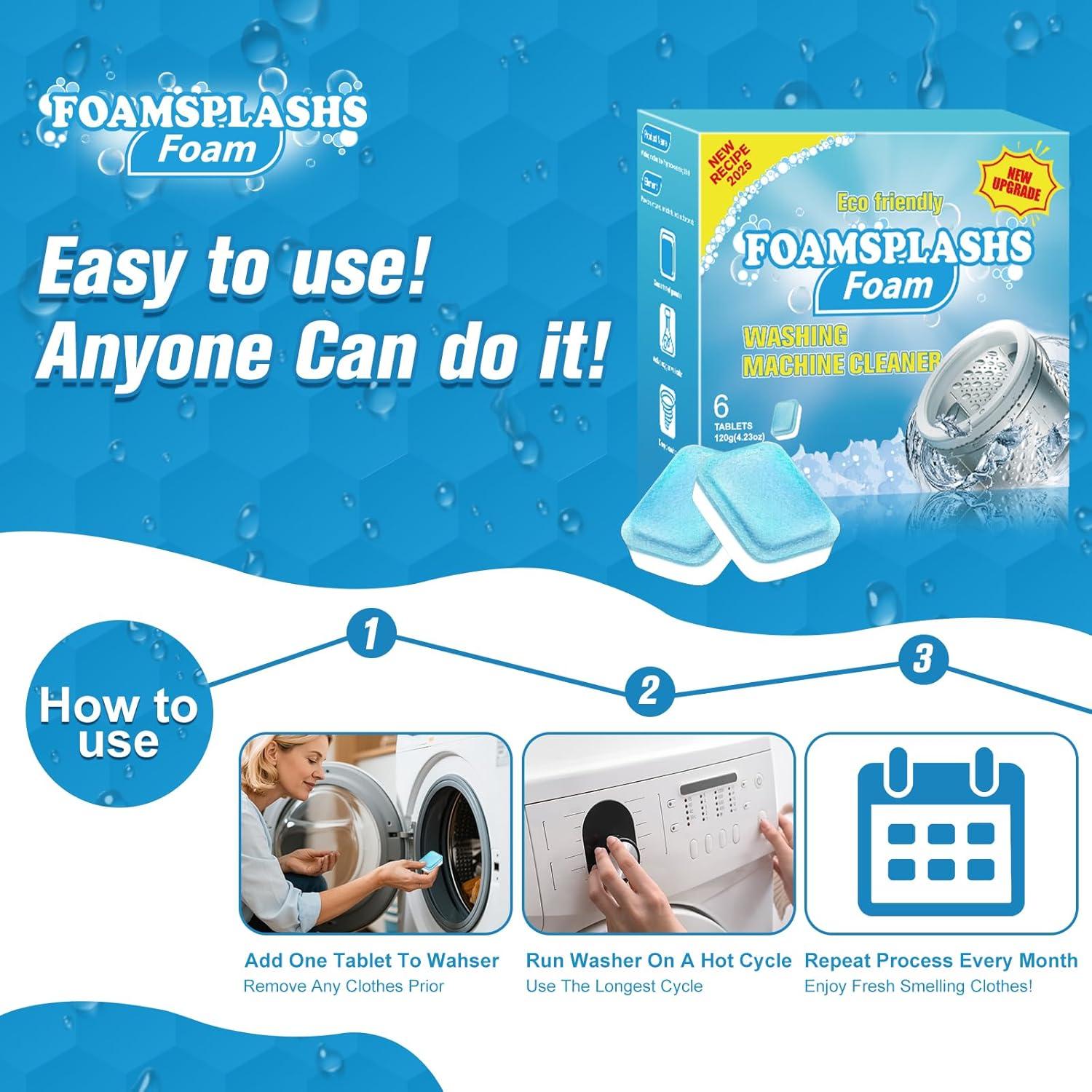 Limpiador de Lavadora FOAMSPLASHS Foam - Tabletas 6 Unidades
