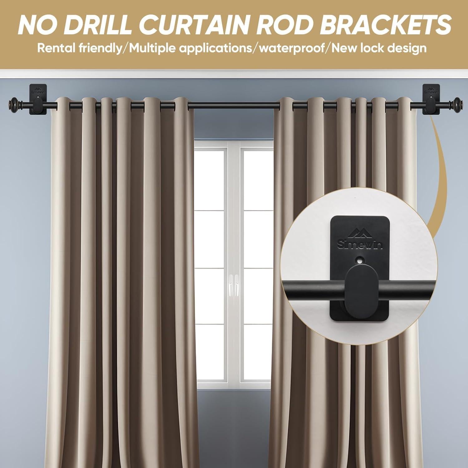 Soportes de Barra de Cortina Sin Perforación SIMEWIN 2 Piezas Negro