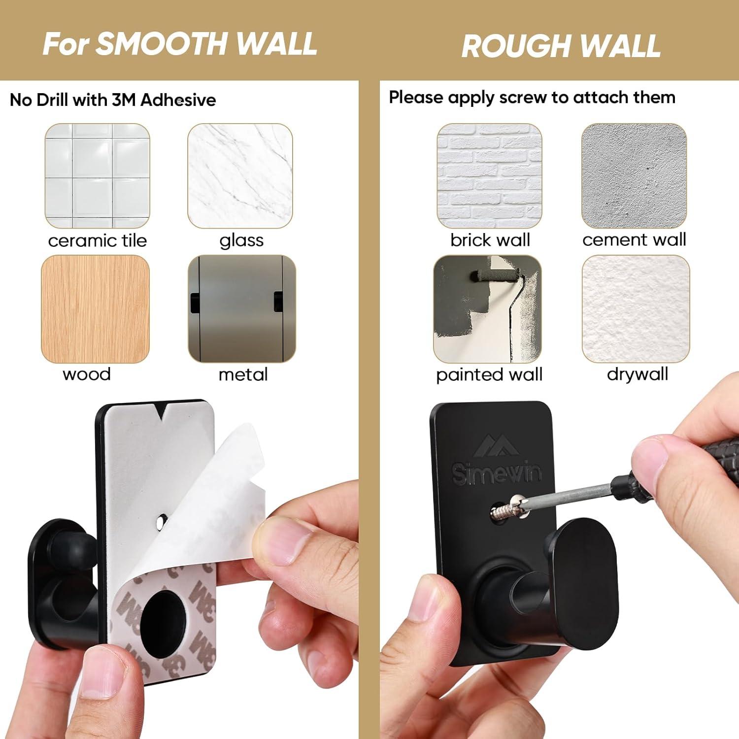 Soportes de Barra de Cortina Sin Perforación SIMEWIN 2 Piezas Negro