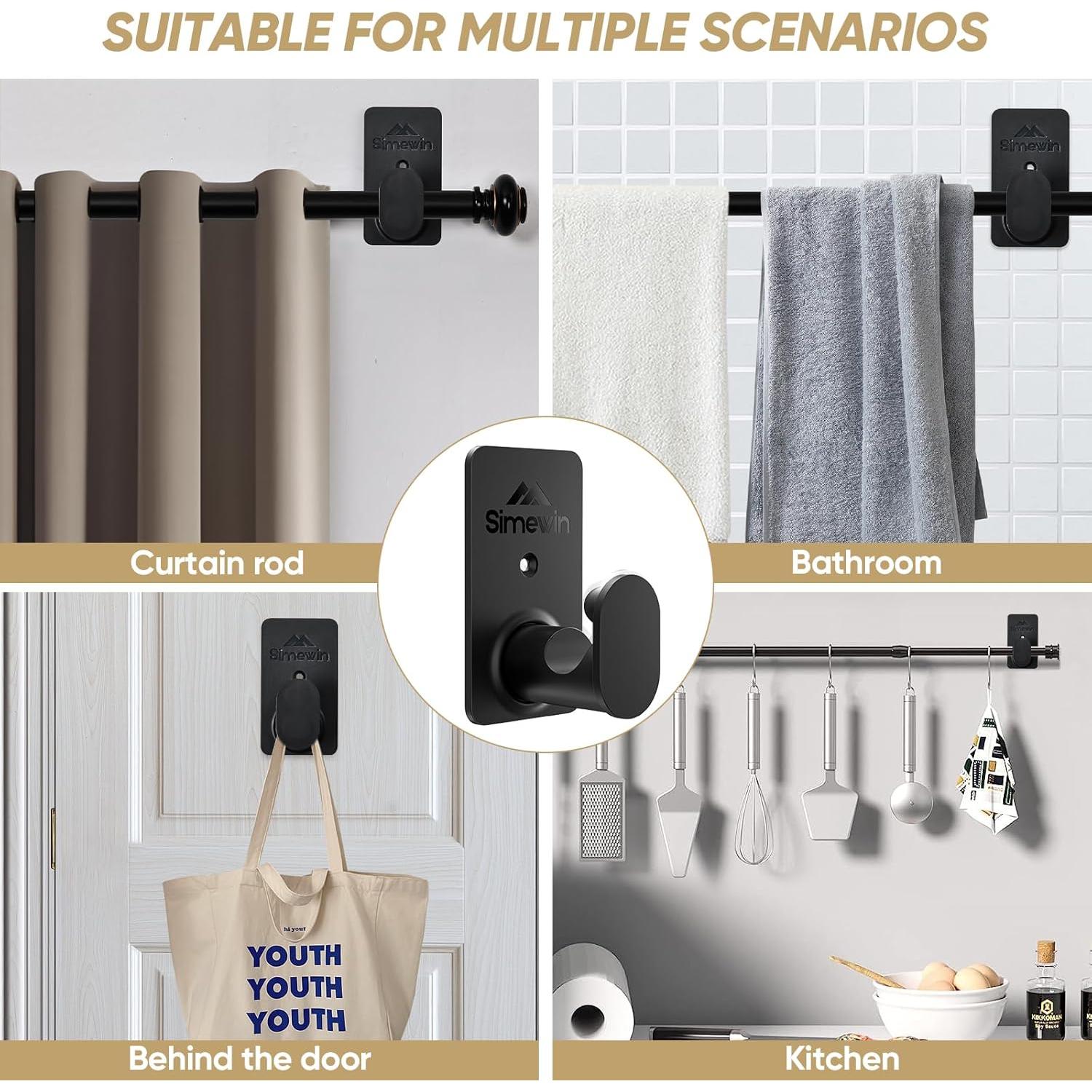 Soportes de Barra de Cortina Sin Perforación SIMEWIN 2 Piezas Negro