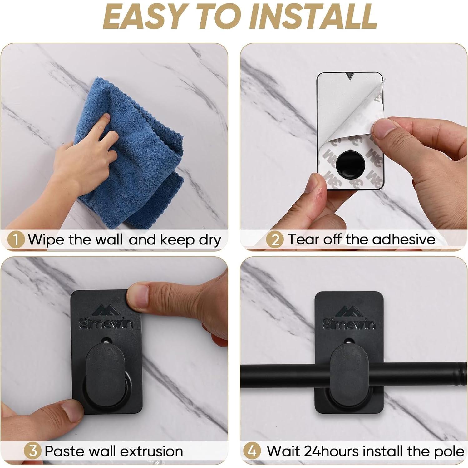 Soportes de Barra de Cortina Sin Perforación SIMEWIN 2 Piezas Negro