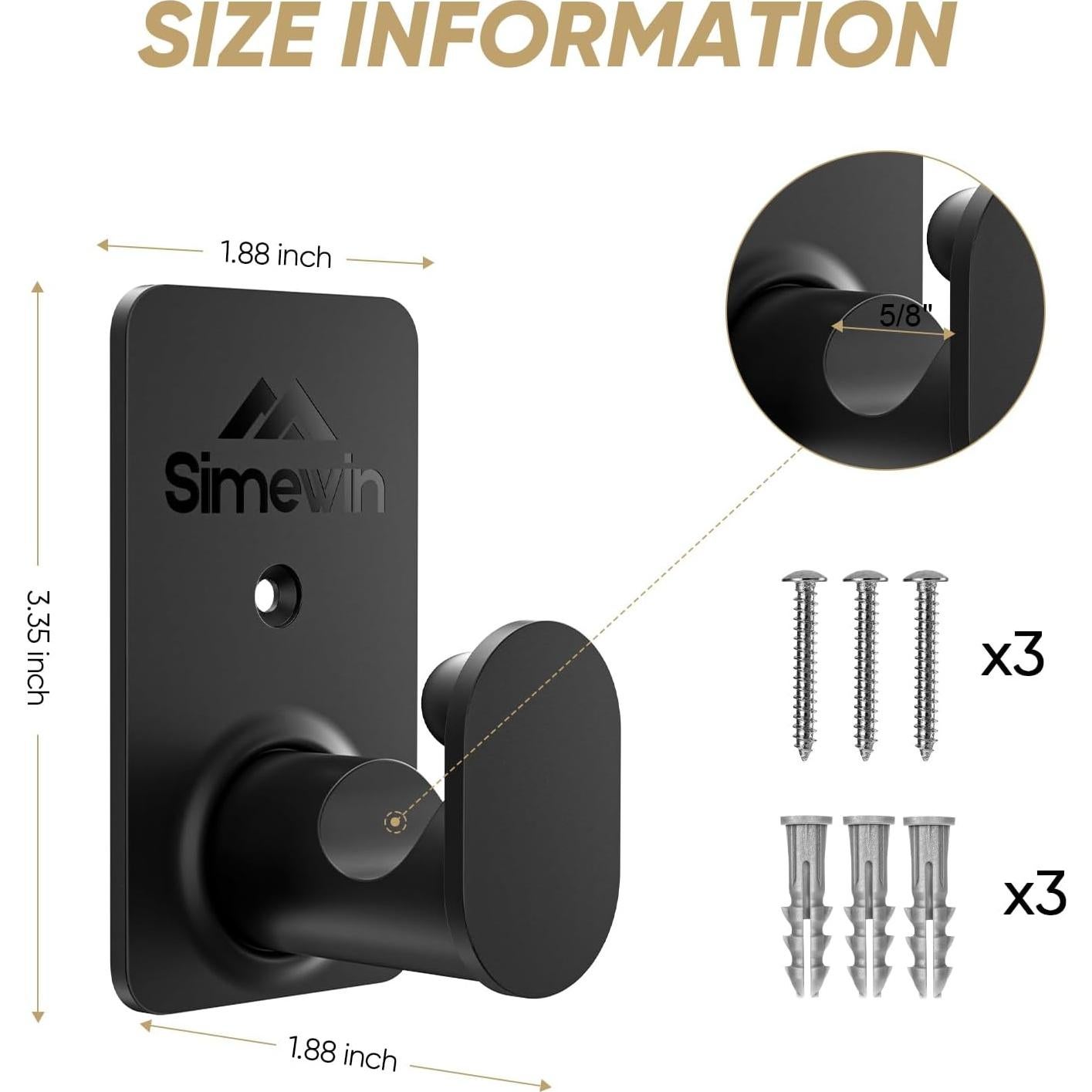 Soportes de Barra de Cortina Sin Perforación SIMEWIN 2 Piezas Negro