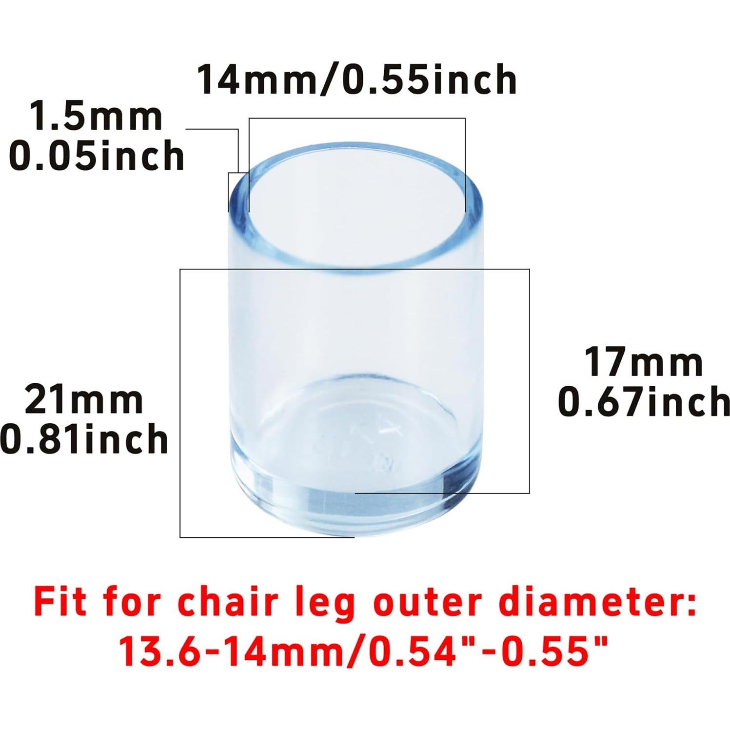 16 Tapones Transparentes de Silicona para Patas de Sillas 14mm