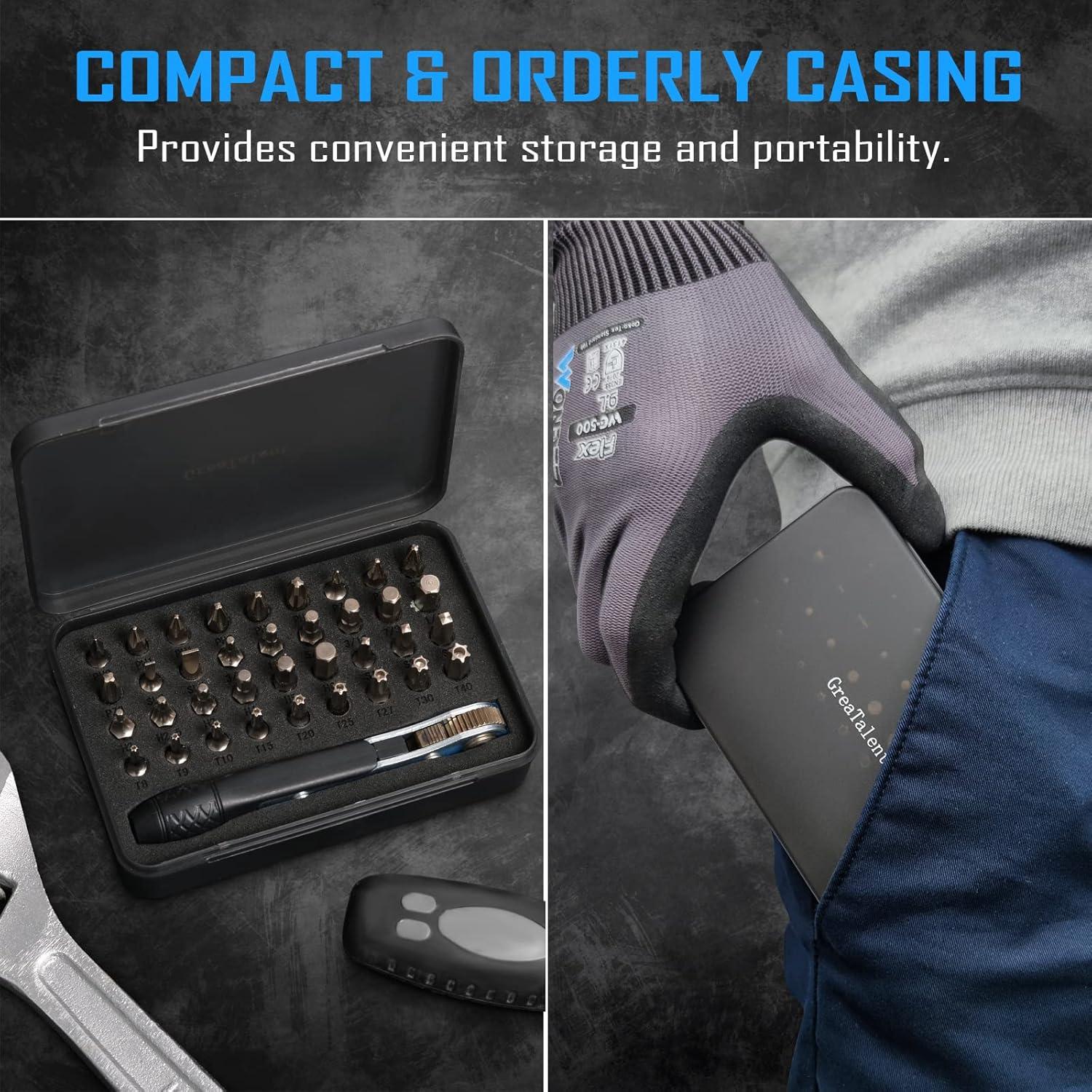 Juego de 37 en 1 GreaTalent Llave de Carraca Mini Acero S2