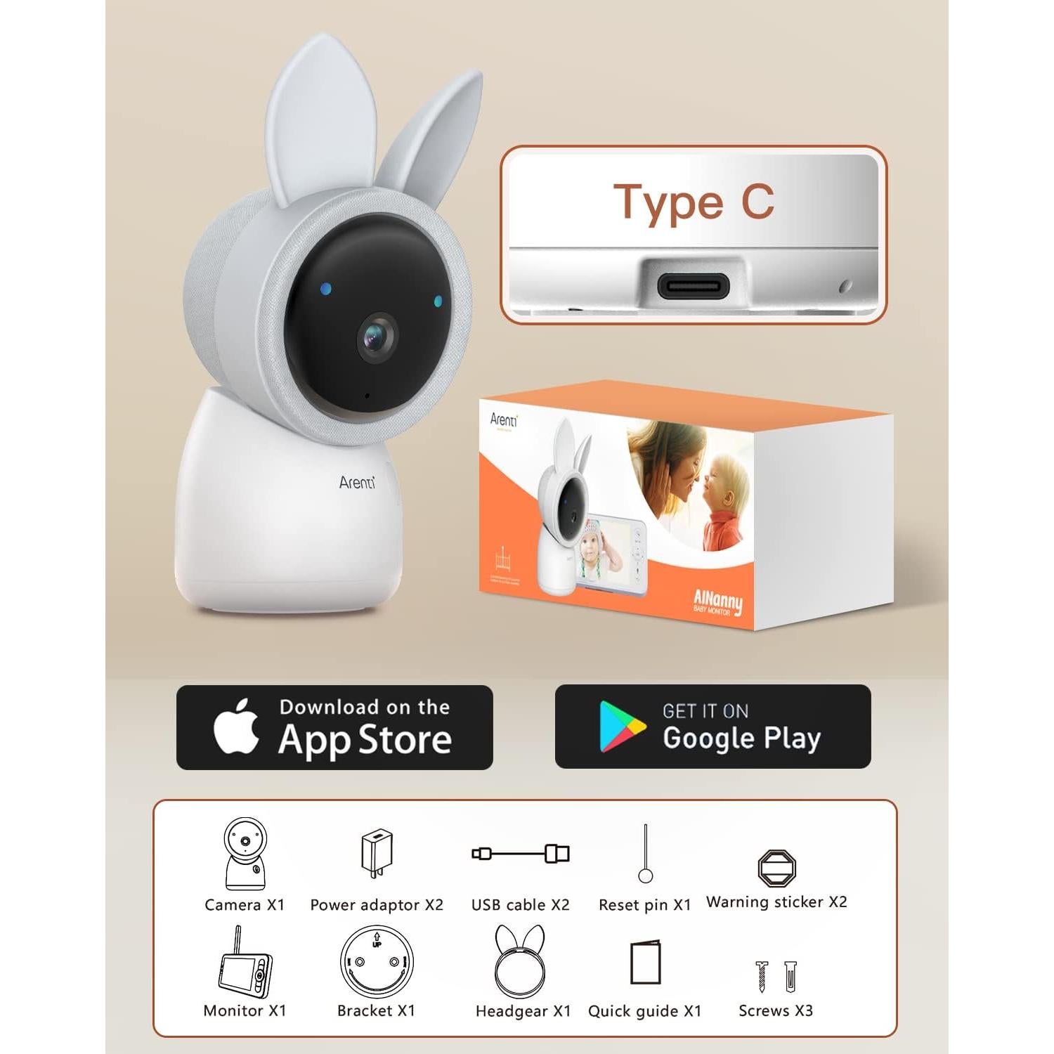 Monitor de Bebé Arenti 2 Cámaras 2K Pantalla 5" Inalámbrico