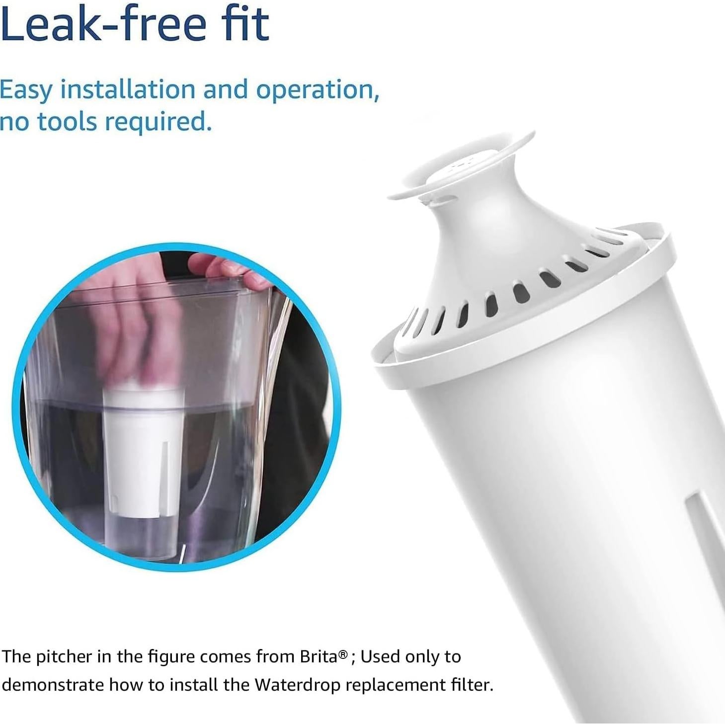 Waterdrop Replacement for Brita® Filters, Pitchers, Dispensers, NSF Certified Pitcher Water Filter, Brita® Classic OB03, Mavea® 107007, 35557, and More, Pack of 6