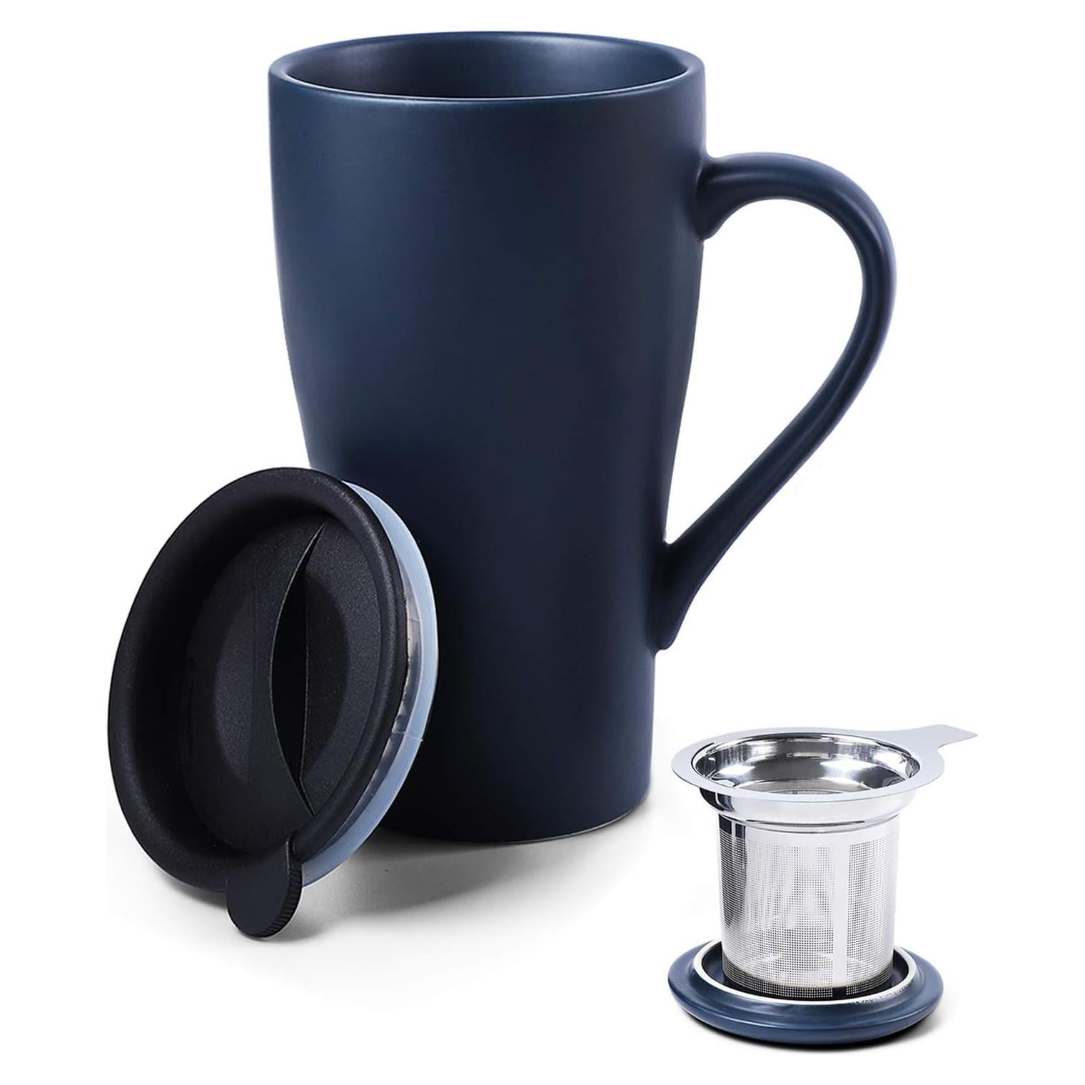 Taza de té grande ARRADEN 532ml con infusor y 2 tapas Azul