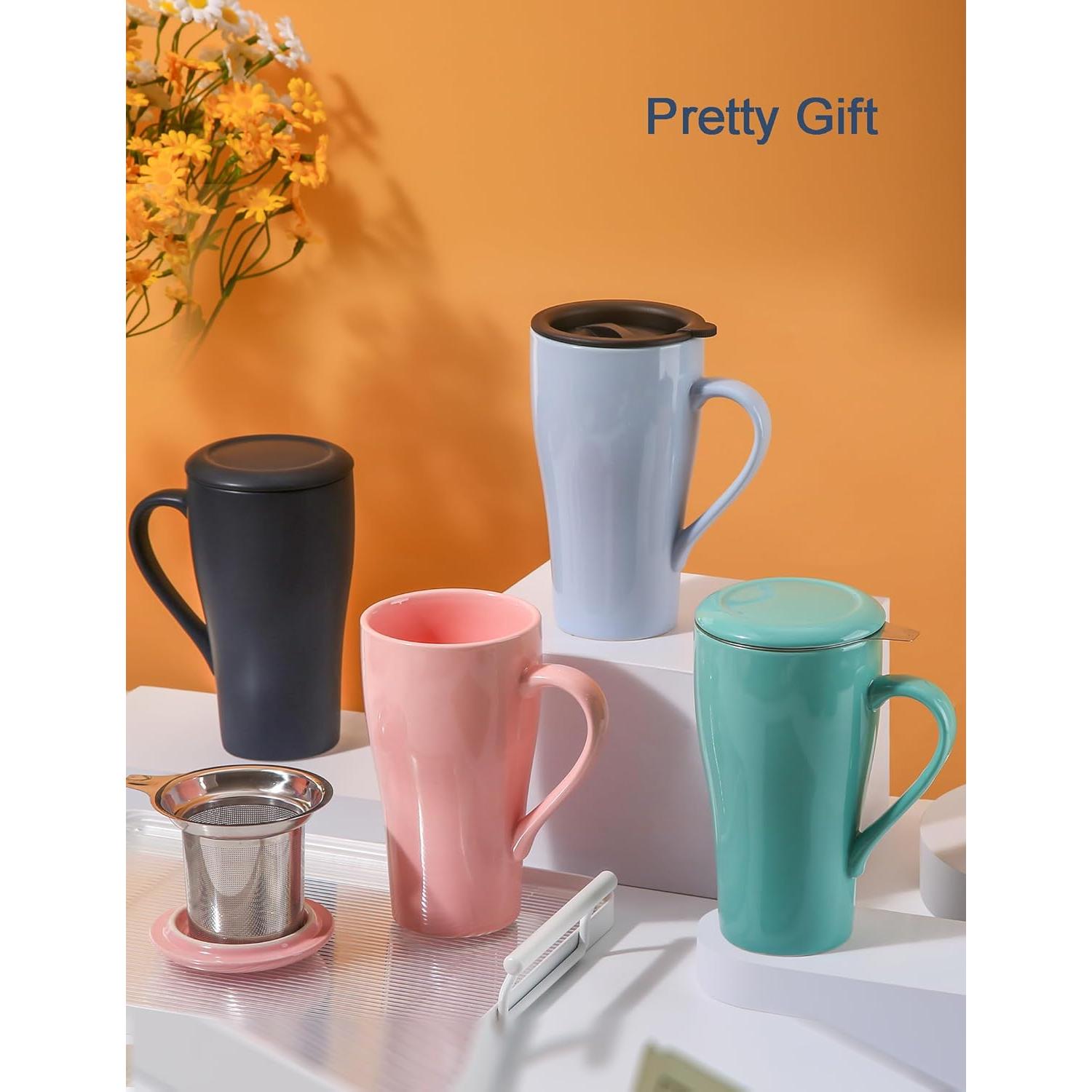 Taza de té grande ARRADEN 532ml con infusor y 2 tapas Azul