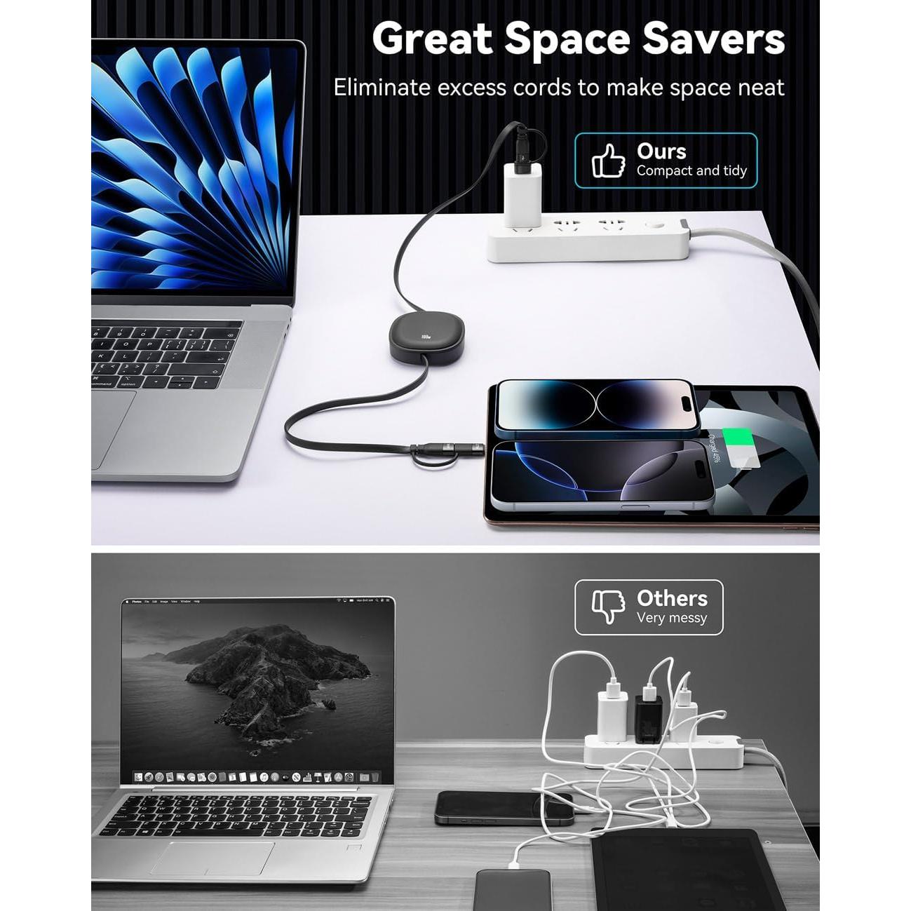 Cable USB Tipo C Retráctil 5 en 1 MINLU 100W 1.17m