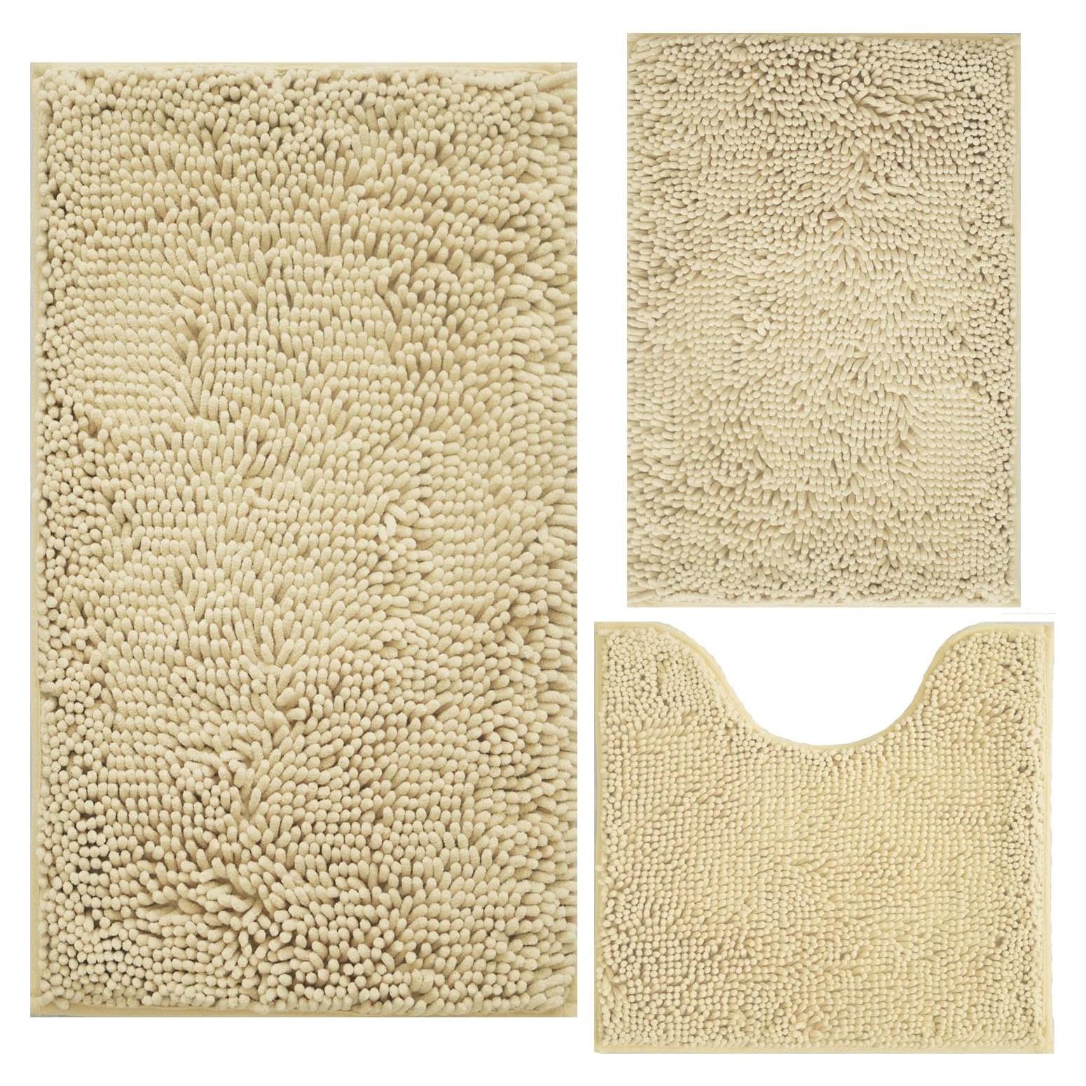 Juego de 3 Alfombrillas de Baño BOANKODU Beige Antideslizantes