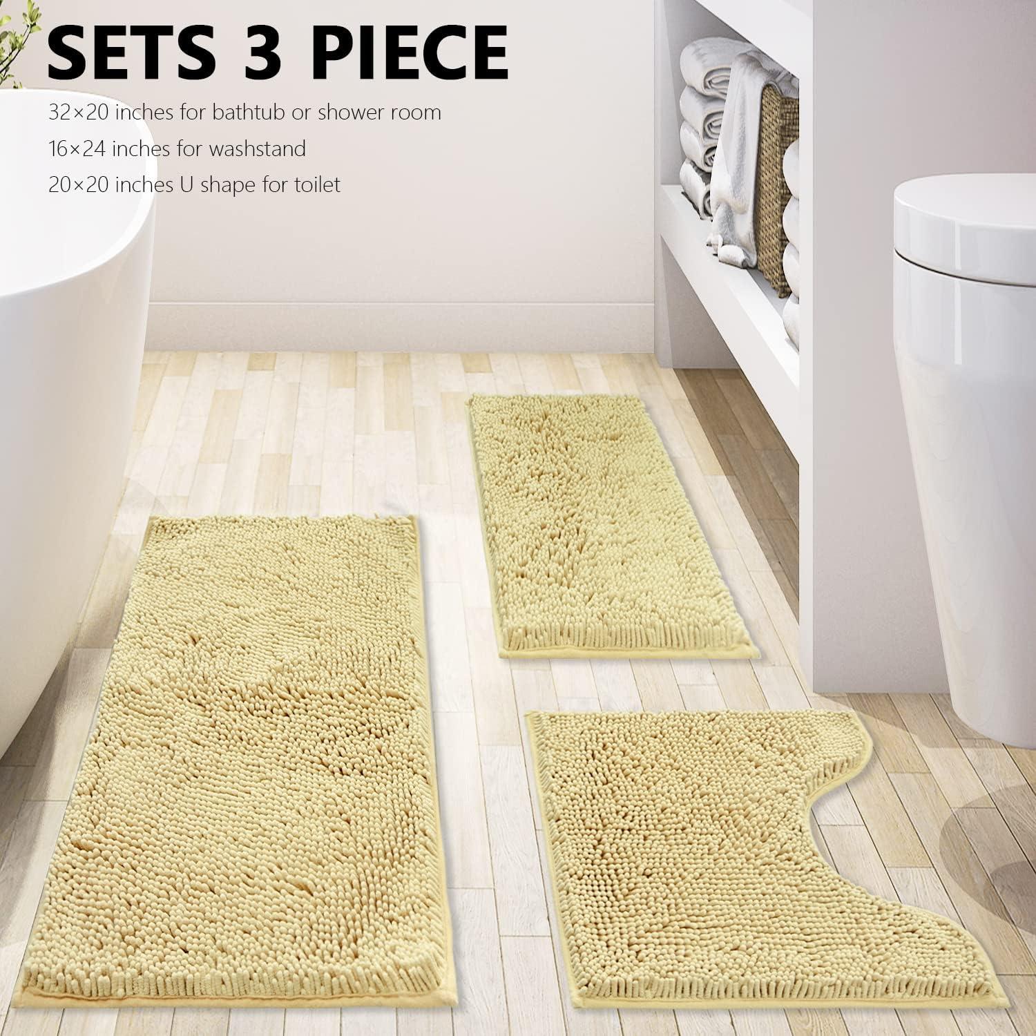 Juego de 3 Alfombrillas de Baño BOANKODU Beige Antideslizantes