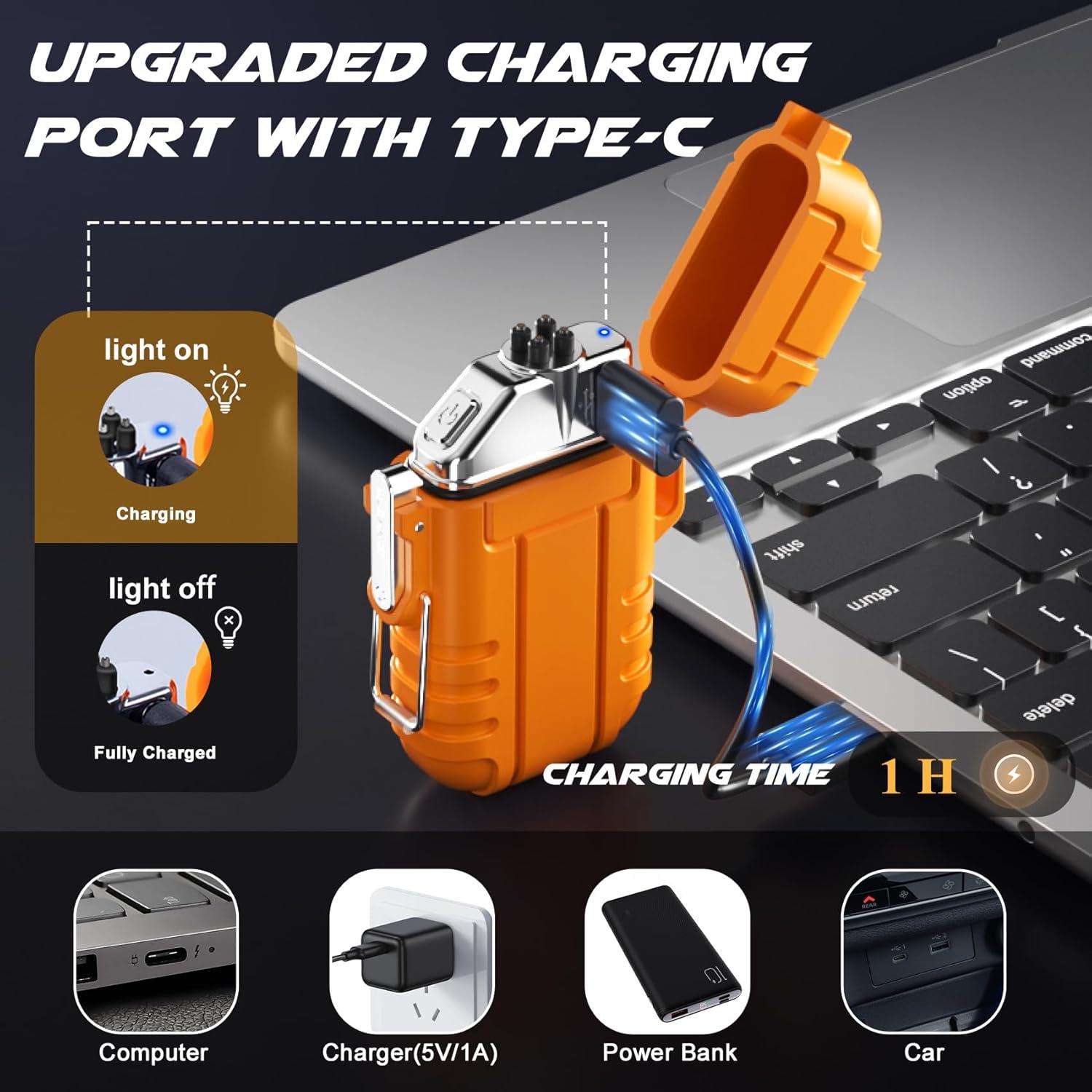 Encendedor Impermeable LcFun Doble Arco USB Butano 2 Pcs