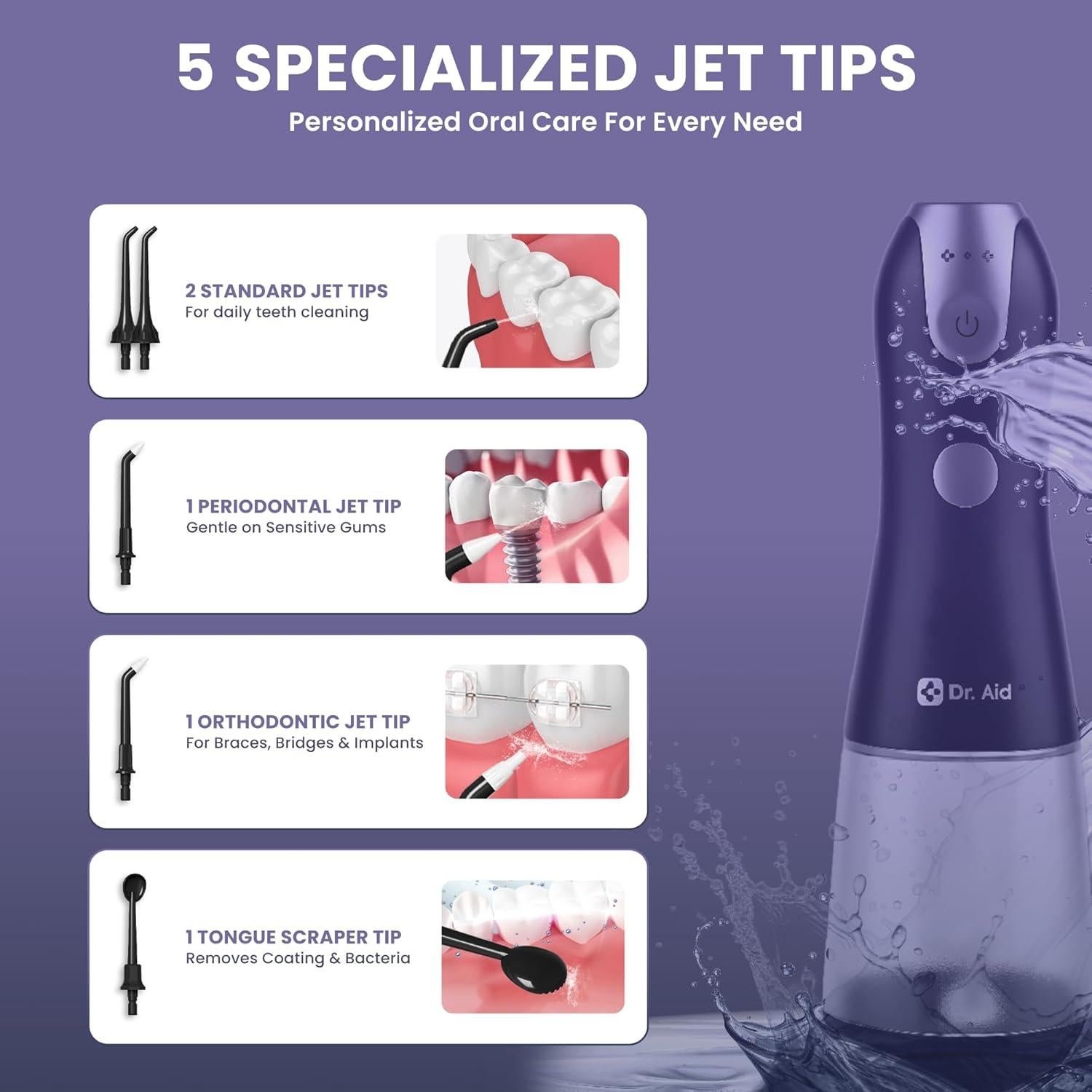 Irrigador Dental Dr. Aid Portátil Inalámbrico 311ml Negro