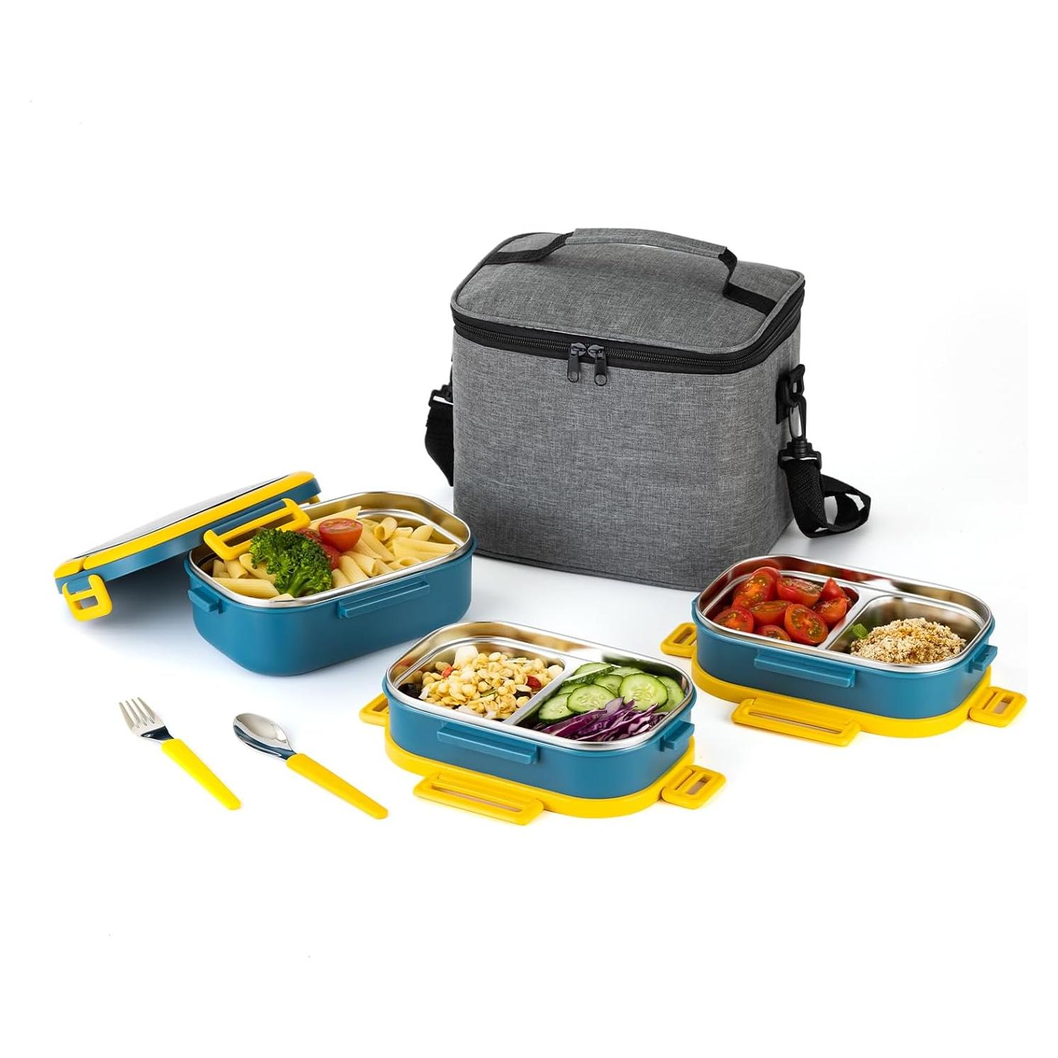 Caja de Almuerzo Lille Home Acero Inoxidable 3 Niveles 2.43L Azul