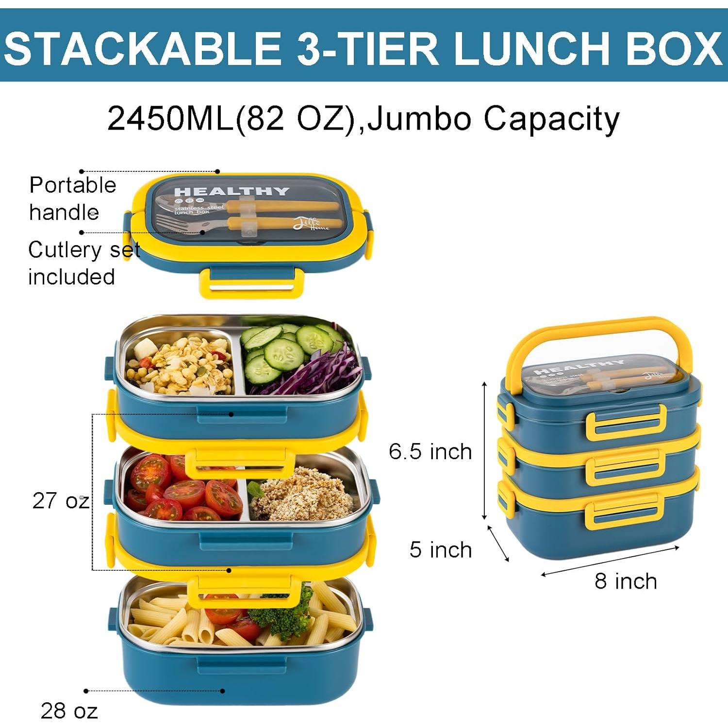 Caja de Almuerzo Lille Home Acero Inoxidable 3 Niveles 2.43L Azul